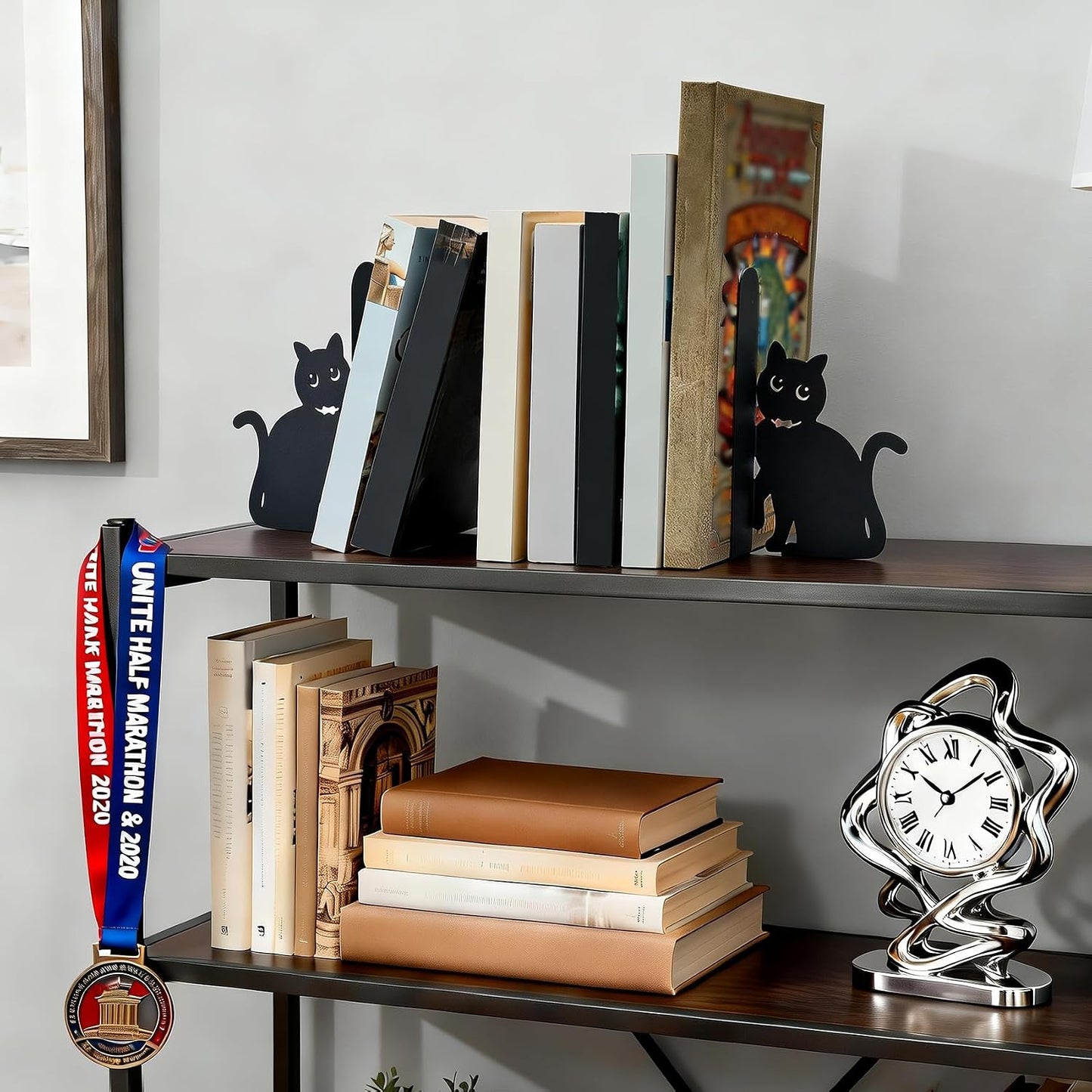 Decorative Book Ends Metal / Cats In Neckties / Black