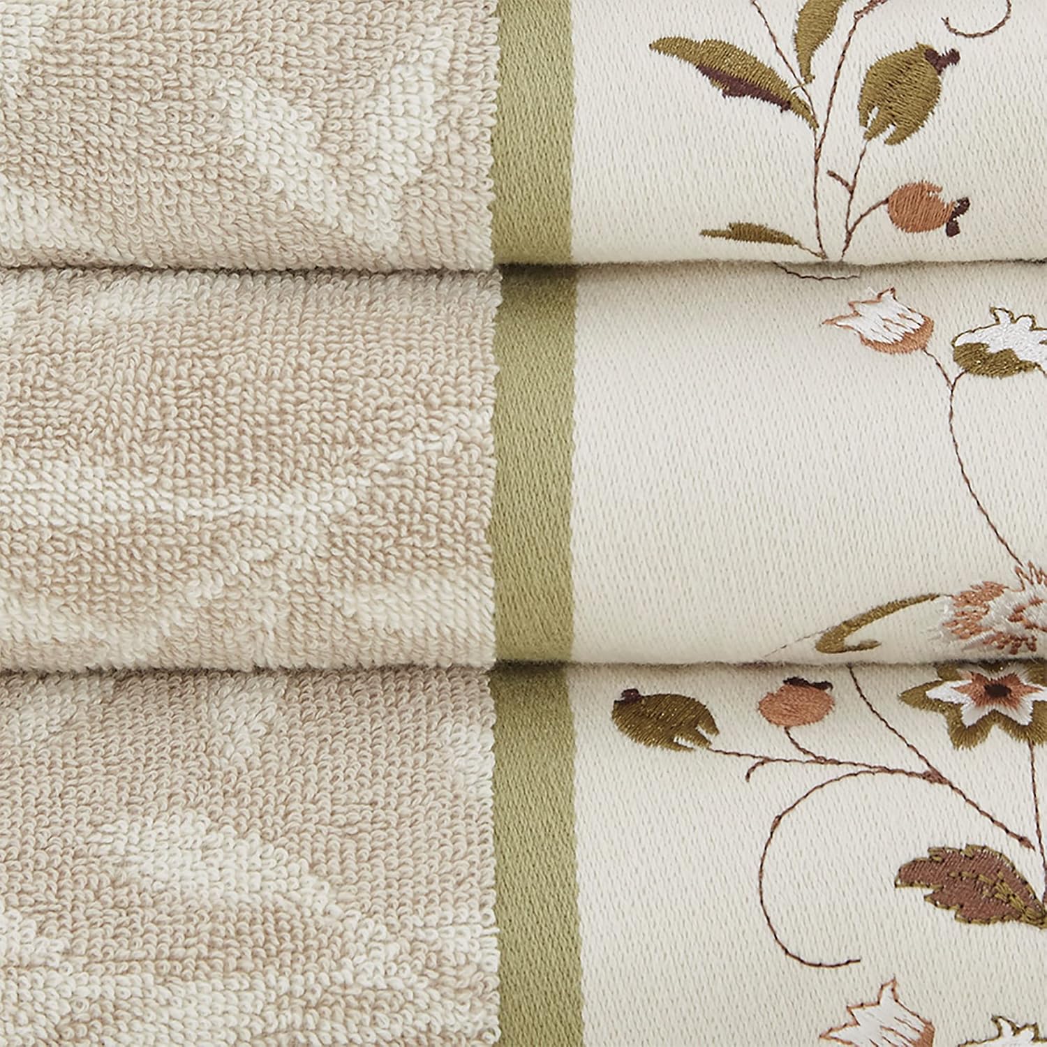 Madison Park Serene 100% Cotton Bath Towel Set Luxurious Floral Decorative Towels for Bathroom Embroidered Cotton