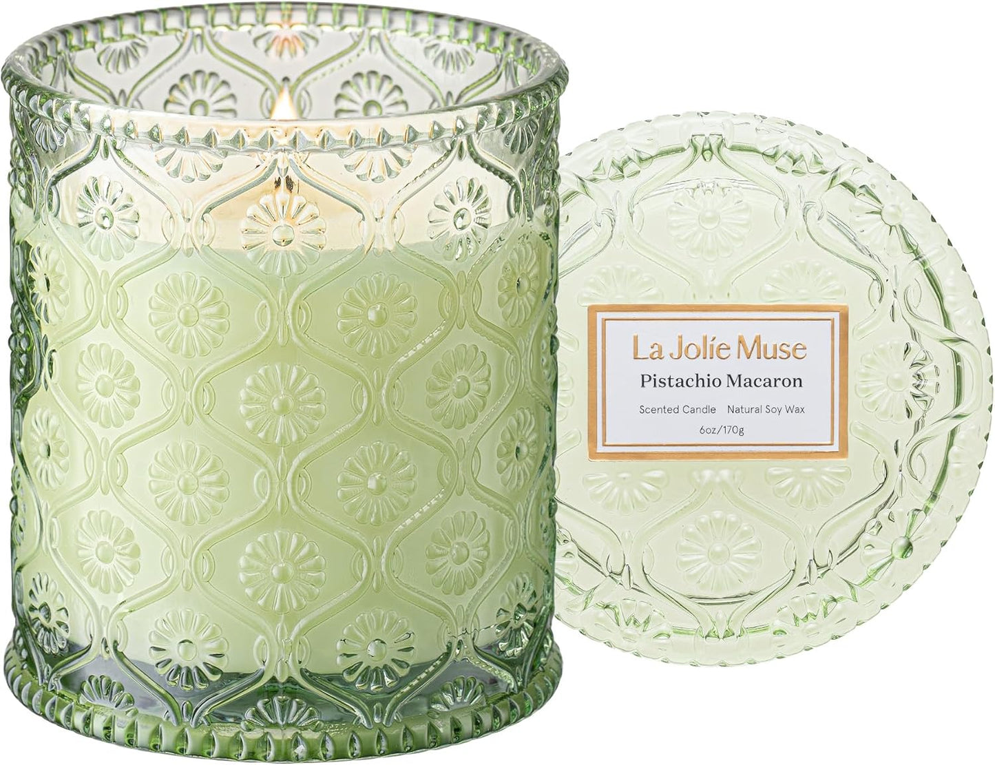 LA JOLIE MUSE Pistachio Macaron Scented Candles for Home, Soy Wax, 40 Hrs