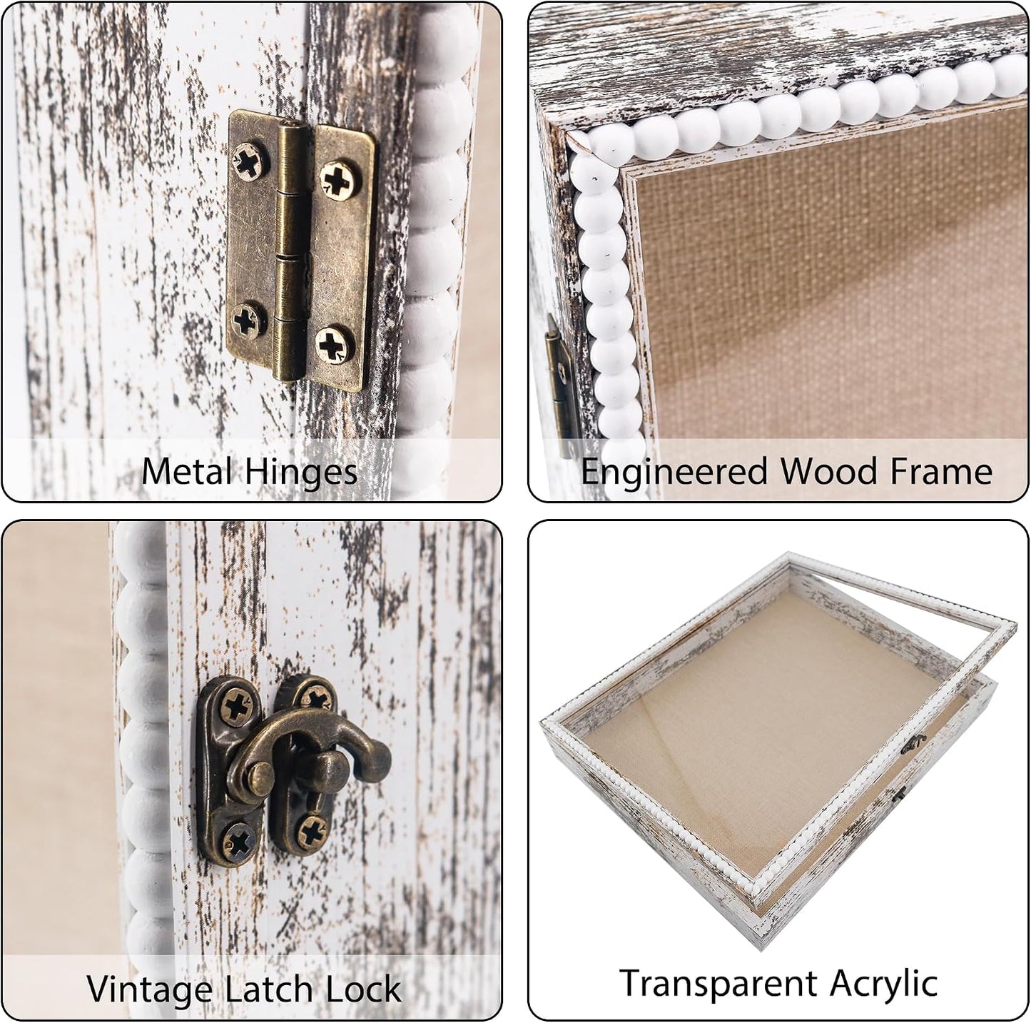 FramePro Shadow Box 13x16 Front Open with Hinge Beaded Designed Display Case with Linen Back, Picture Frame Wedding