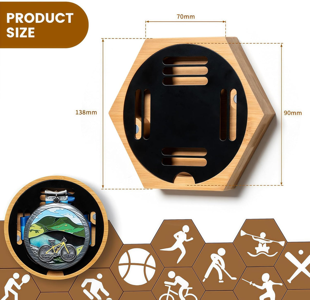 Medal Hanger Display - Honeycomb Marathon Medal Hanger, Race Medal Holder Rack for Wall with No-Drill Adhesive