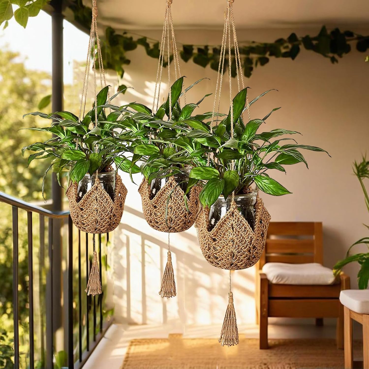 Boho Macrame Plant Hanger / Brown / Classic / Set of 3
