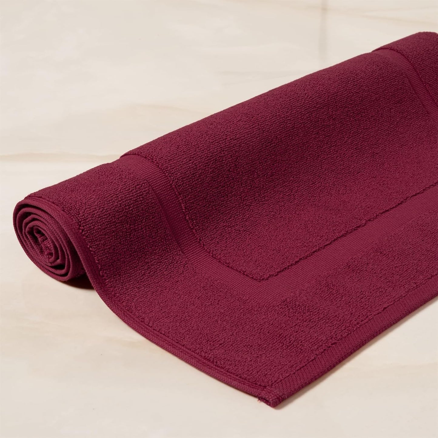 SALBAKOS 2-Piece 100% Turkish Cotton Bath Mat Towel, 20x34 inch, Wine | Bathroom Floor Towels, Thick Soft Most