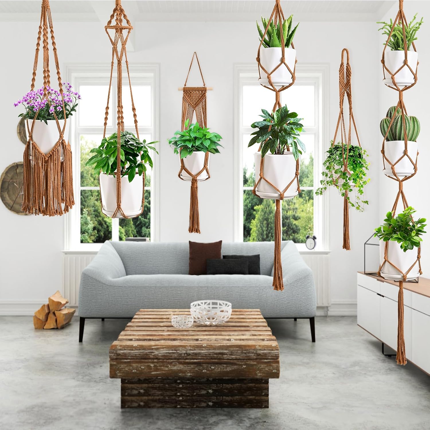Macrame Plant Hangers / Caramel / Set of 6