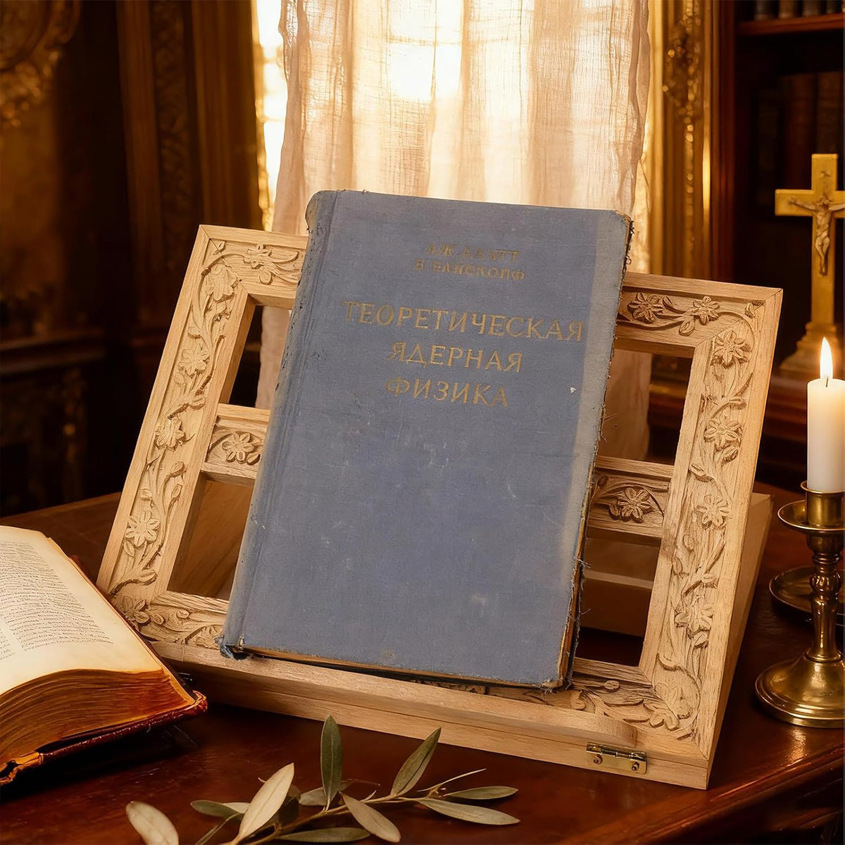 DoubleFill Adjustable Wooden Bible Stand Carved Folding Holder,Light Brown | 12.99x10.04 Inches, For Prayer Books