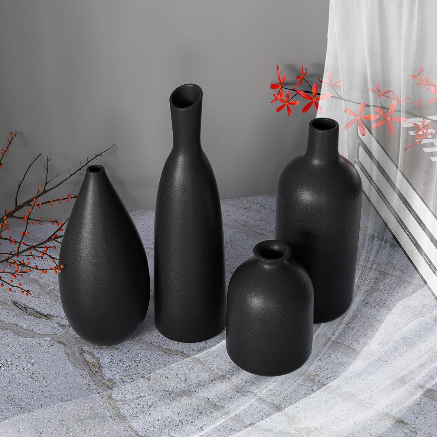 Black Ceramic Vase / Black*4 / Set of 4