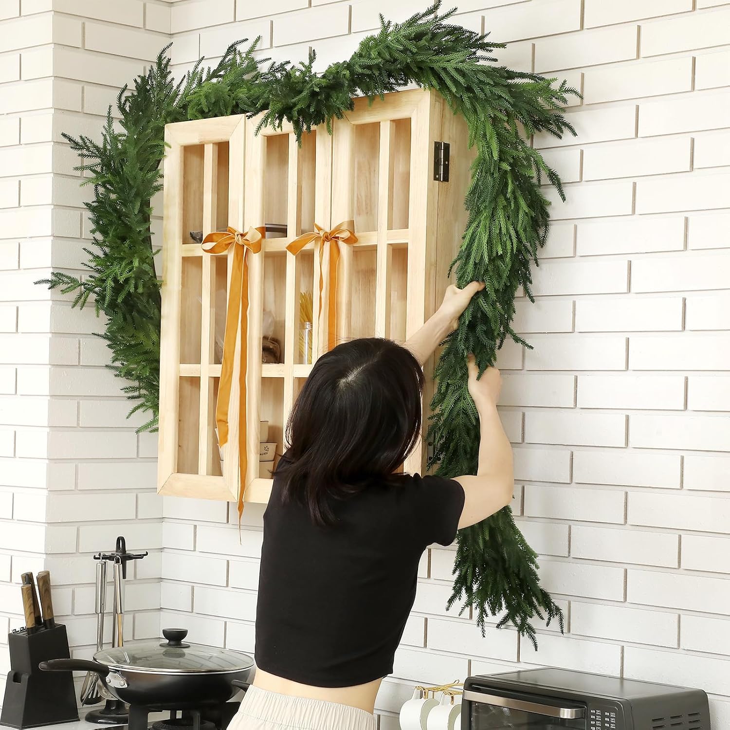 1 Pcs 9 Feet Christmas Artificial Deluxe Norfolk Pine Garlands Realistic Norfolk Pine Faux Greenery Garlands for