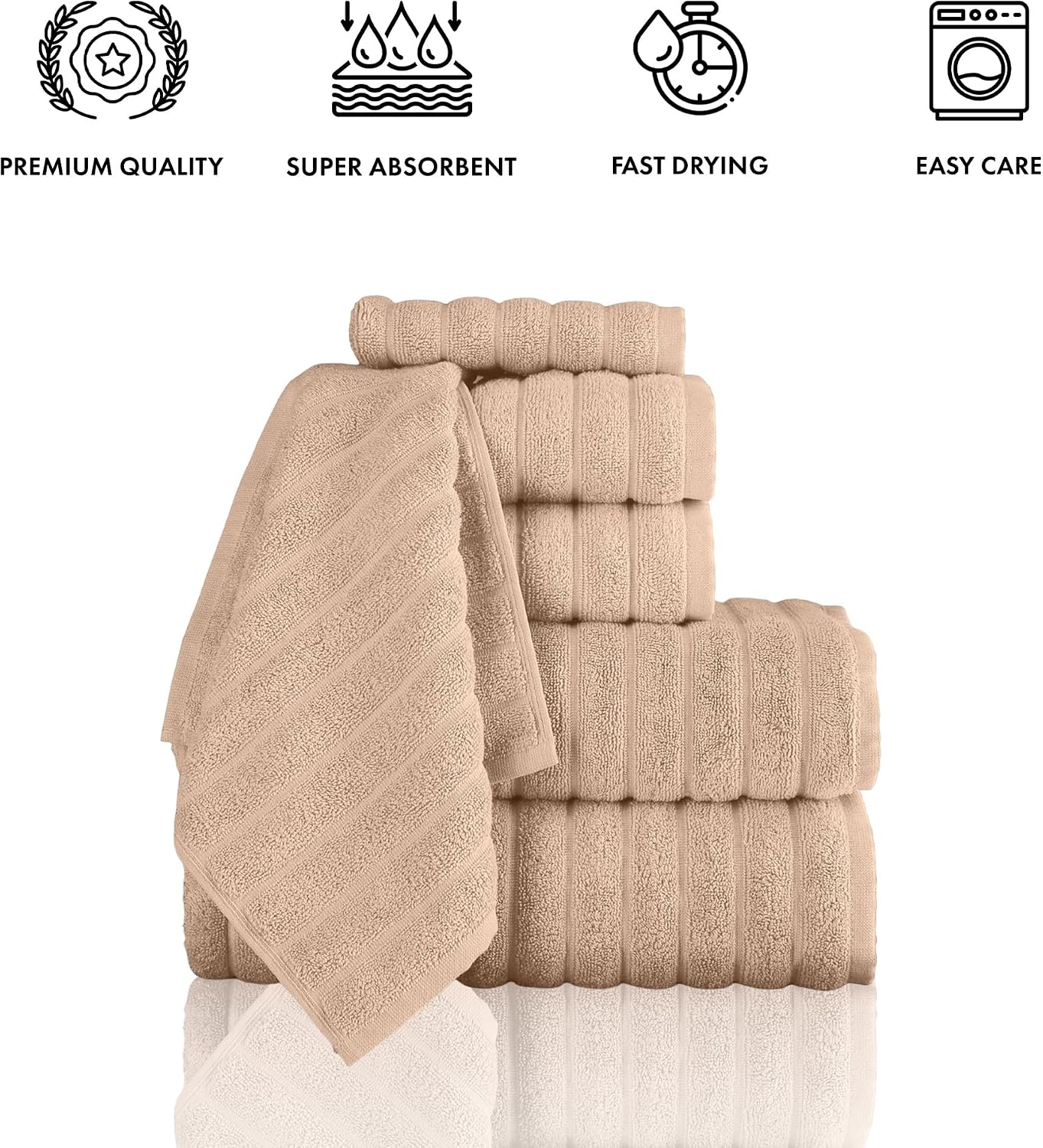 CTT Luxury 6 Piece Towel Set, 100% Turkish Cotton, Quick Drying, Highly Absorbent & Comfy, Includes 2 Bath Towels, 2