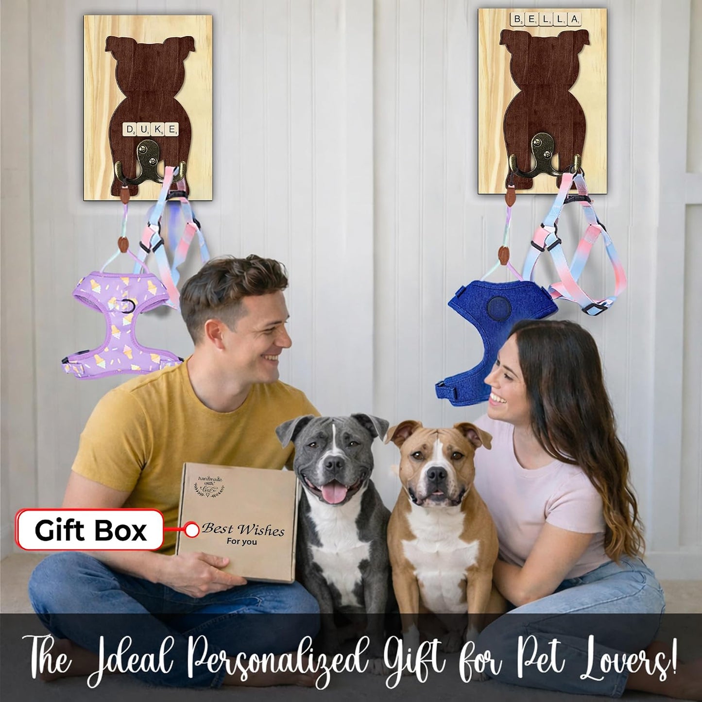 Wooden Dog Wall Hook Organizer / 7.8 x 5.5 / Pitbull