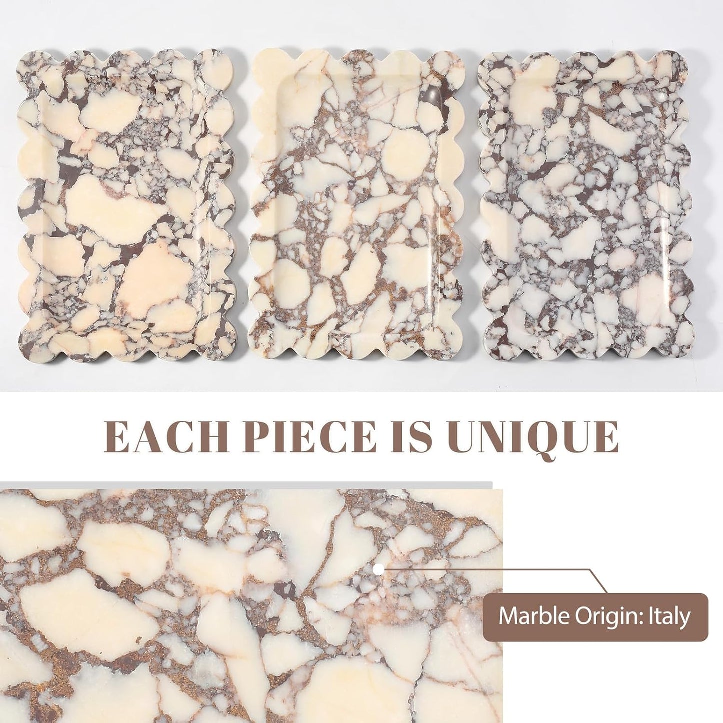Scalloped Marble Vanity Tray for Countertop Bathroom Kitchen / Calacatta / 11 x 7.9 x 0.7