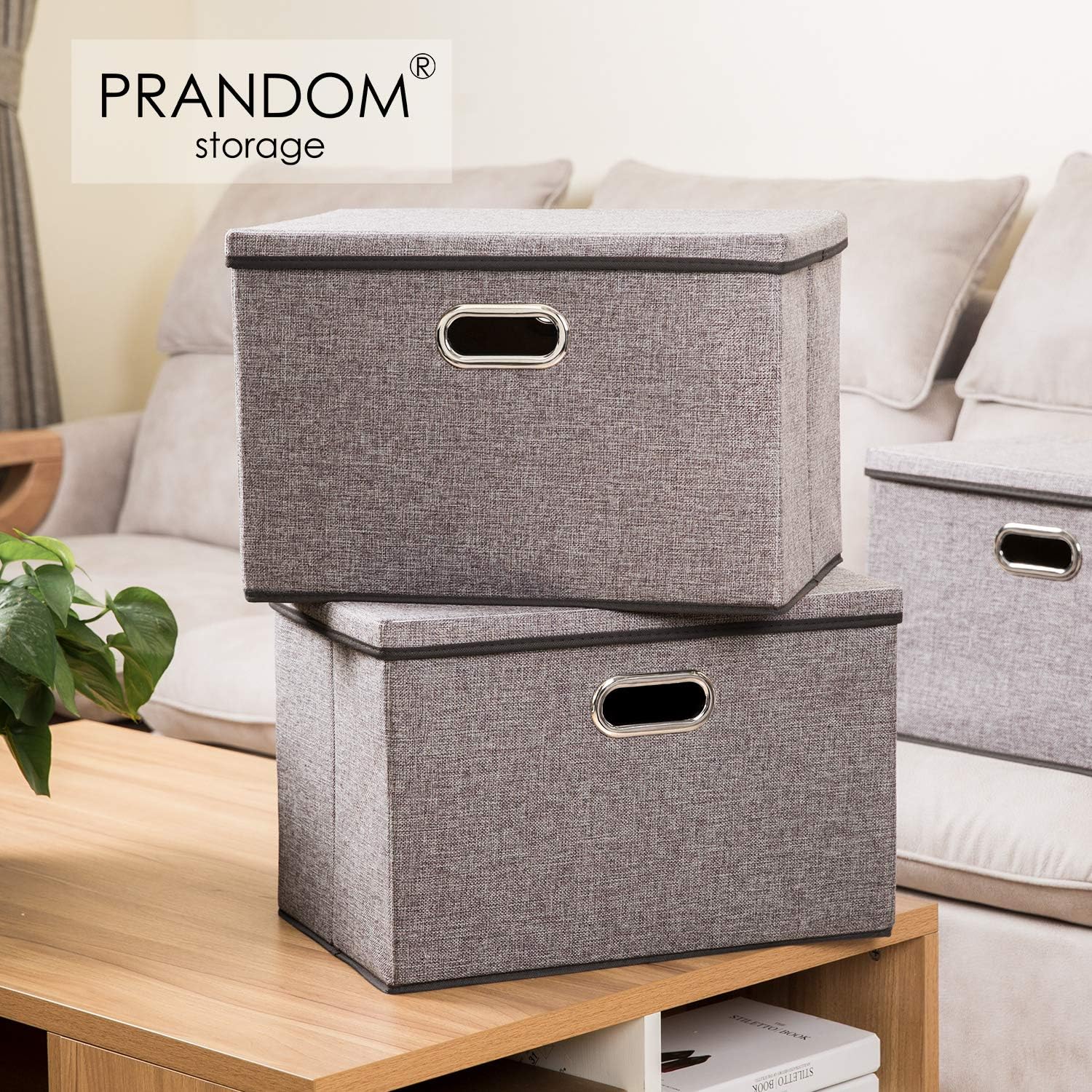 Lids Linen/Cotton Blend Foldable Storage Boxes Organizer / Gray / L / Set of 3