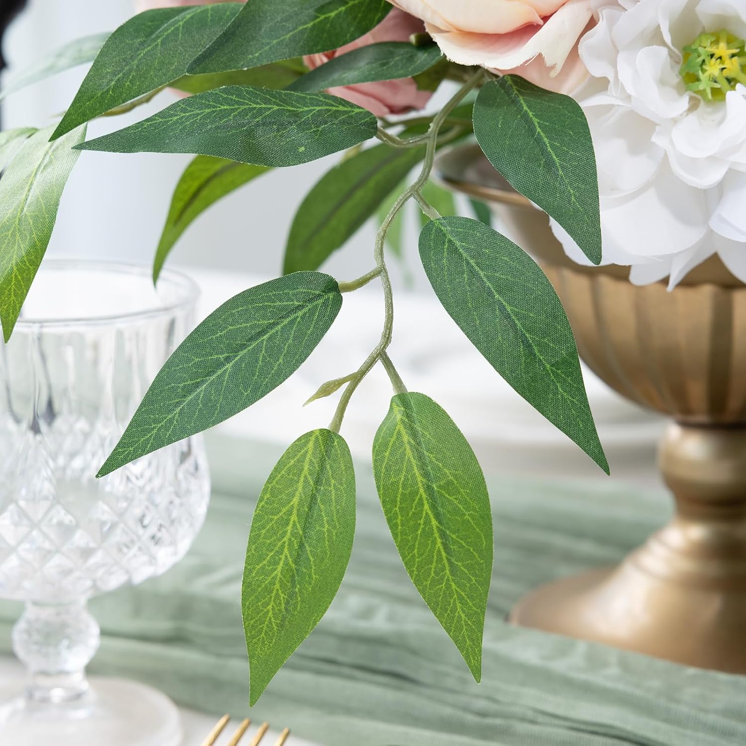 Italian Ruscus Artificial Greenery Stems Silk Leaves Fake Spray Plants / Green / 20 Inch / Set of 36