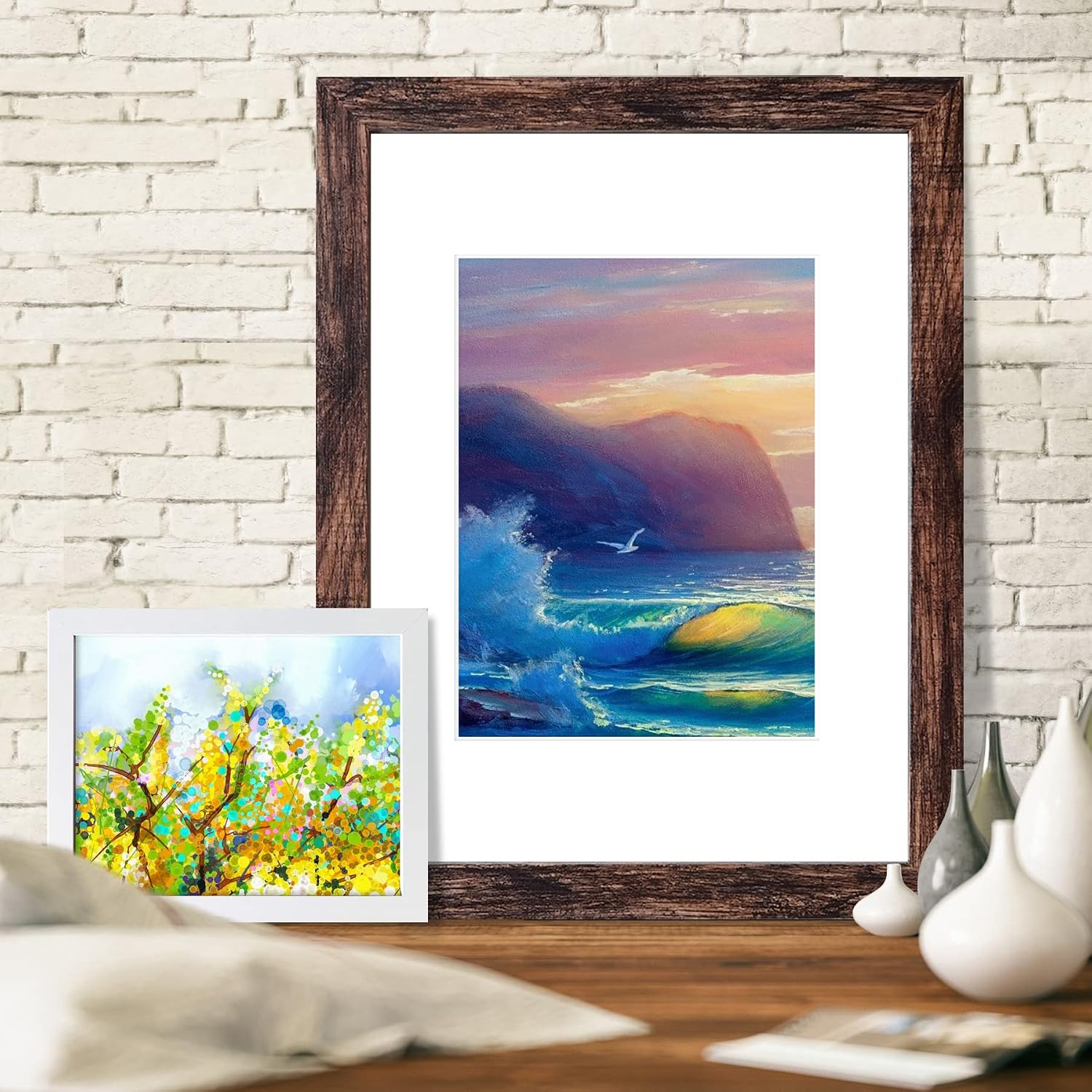 SESEAT 16x20 Picture Frame Rustic Brown, Poster Frame Display Prints 11x14 with Mat or 16x20 Without Mat, 4PCS
