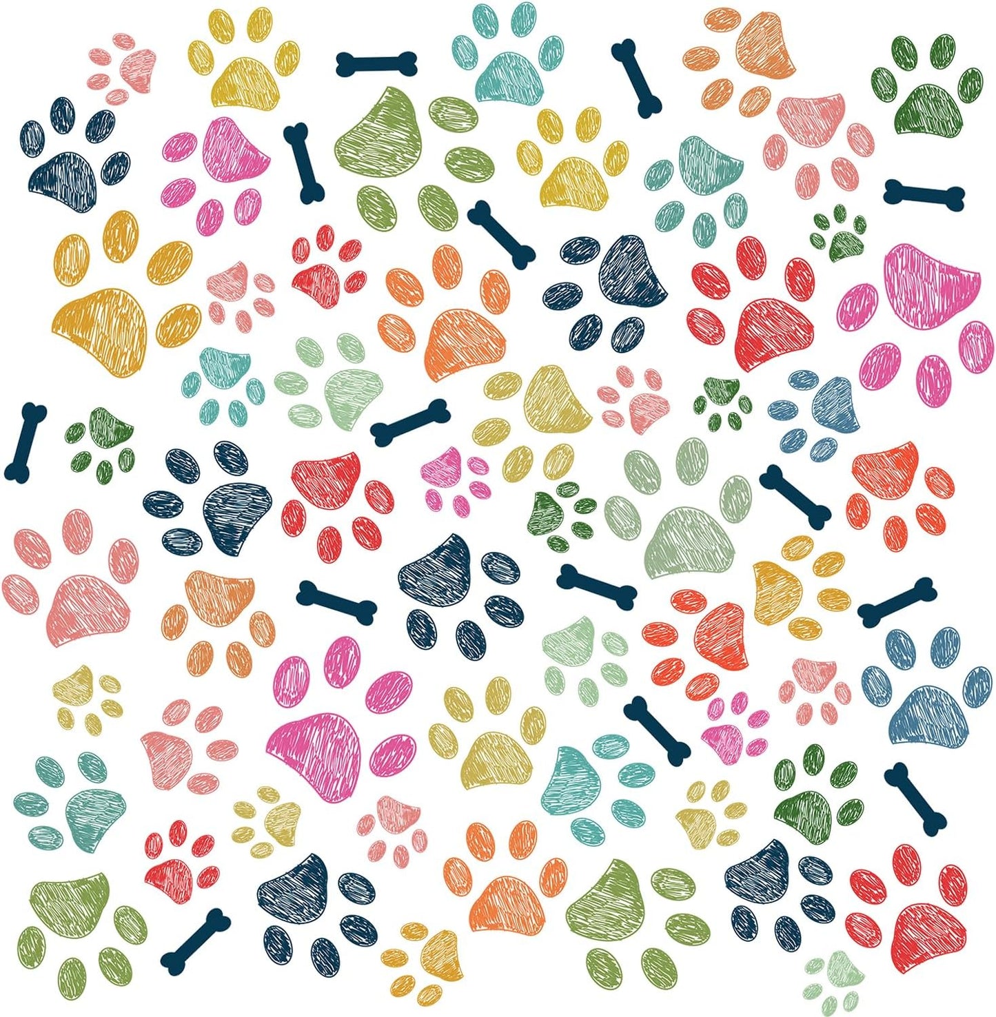 Colorful Doodle Paw Prints Wall Decals Paws Wall Stickers Peel and Stick DIY Paws Wall Decor / Dog