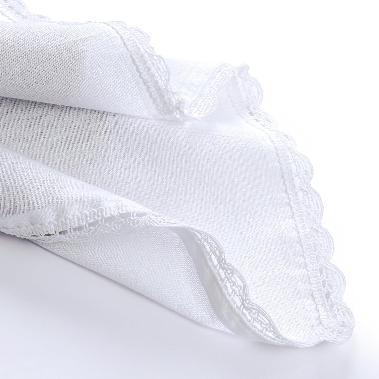 Set of 12 Flax Lace Cloth Napkins 20x20 Inch - White | Premium Linen Cotton Reusable Dinner Napkin for Wedding