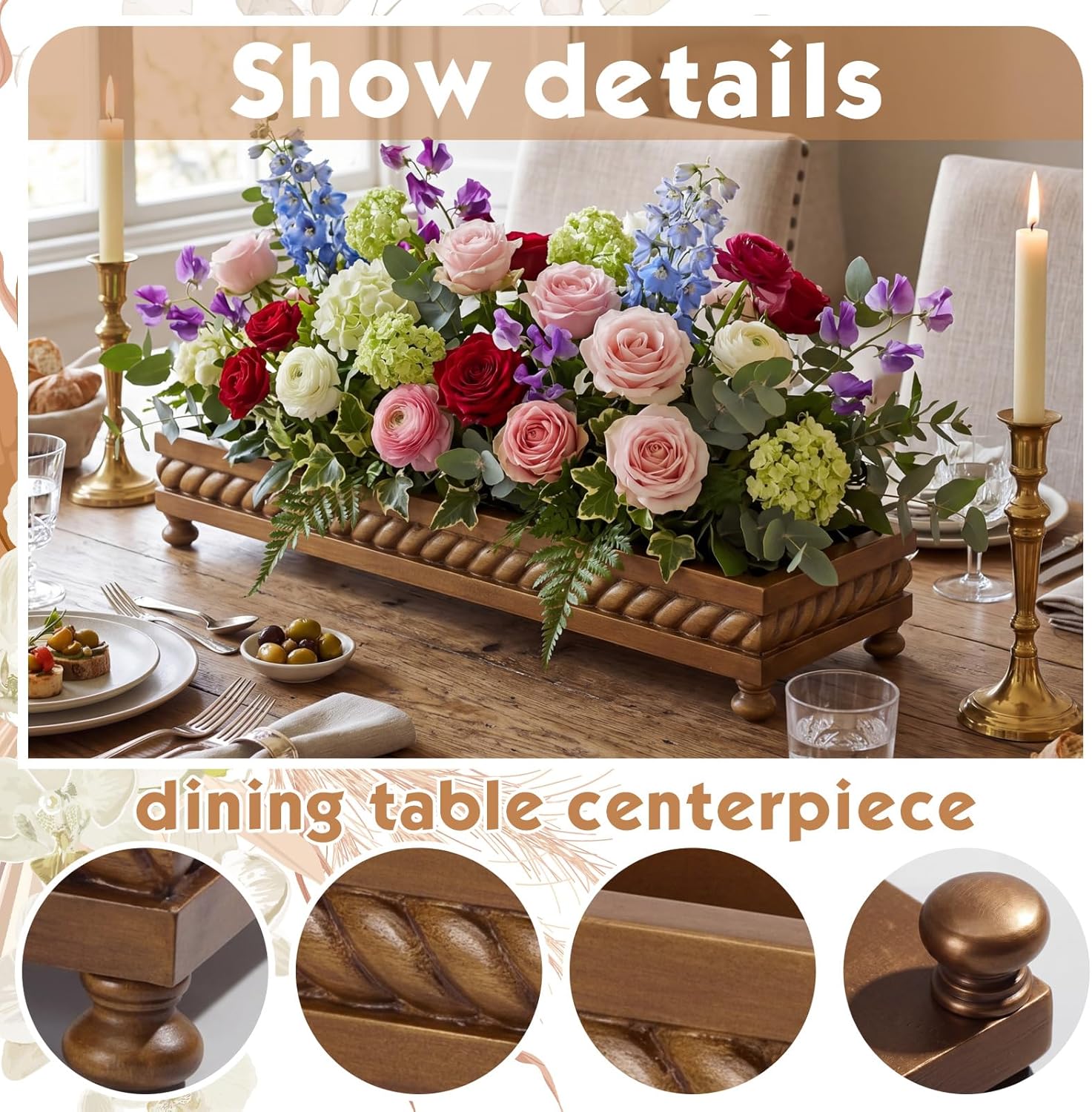 Spring Decorative Wooden Tables Centerpiece Tray / Brown / Set of 24