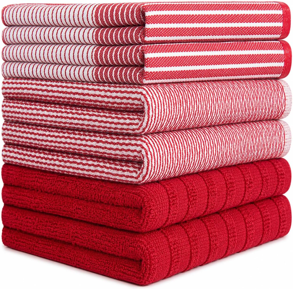 Premium Kitchen Towels 6 Pack 100% Cotton, 20"x28" Dish Towels - Red | Large Flat & Terry Kitchen Linen Set with