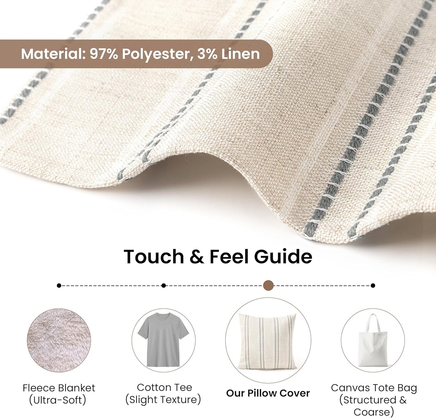 Boho Textured Pillow Case / Beige with White & Gray / 18 x 18 / Set of 2