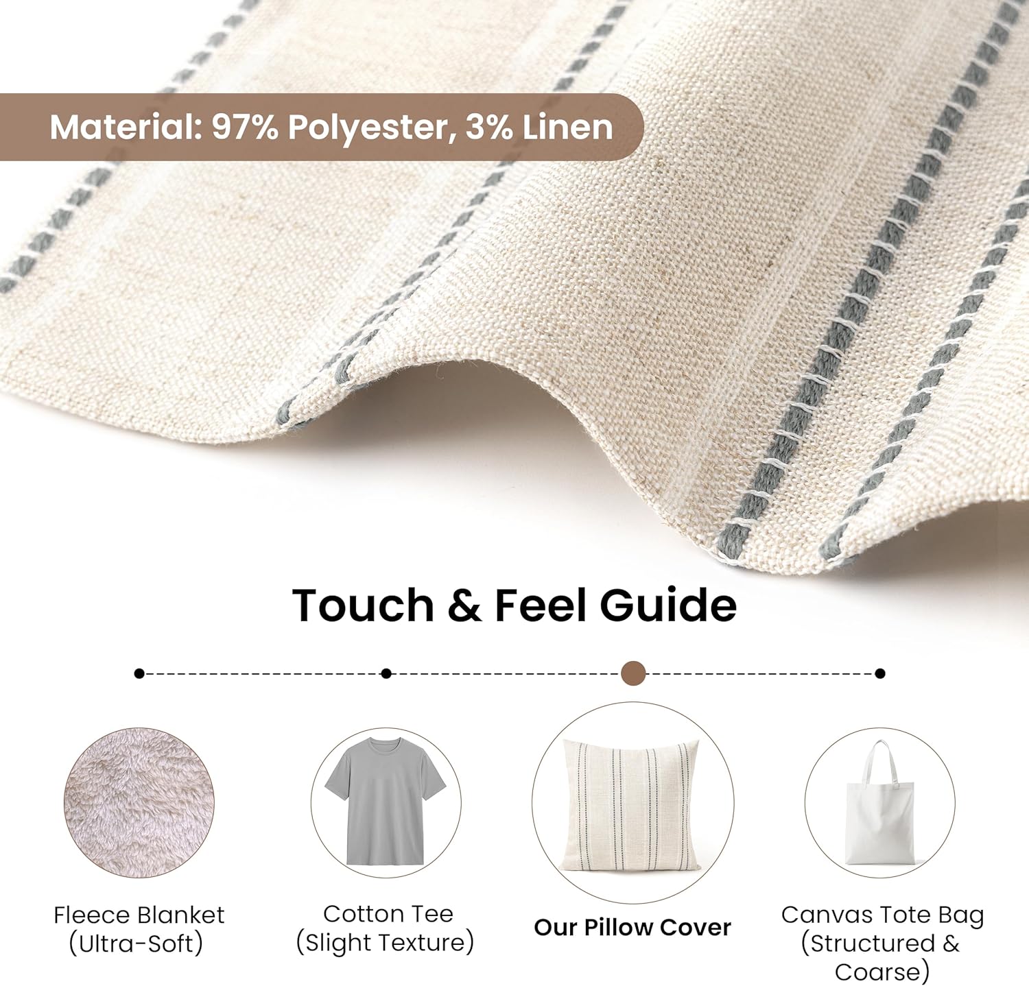 Boho Textured Pillow Case / Beige with White & Gray / 18 x 18 / Set of 2