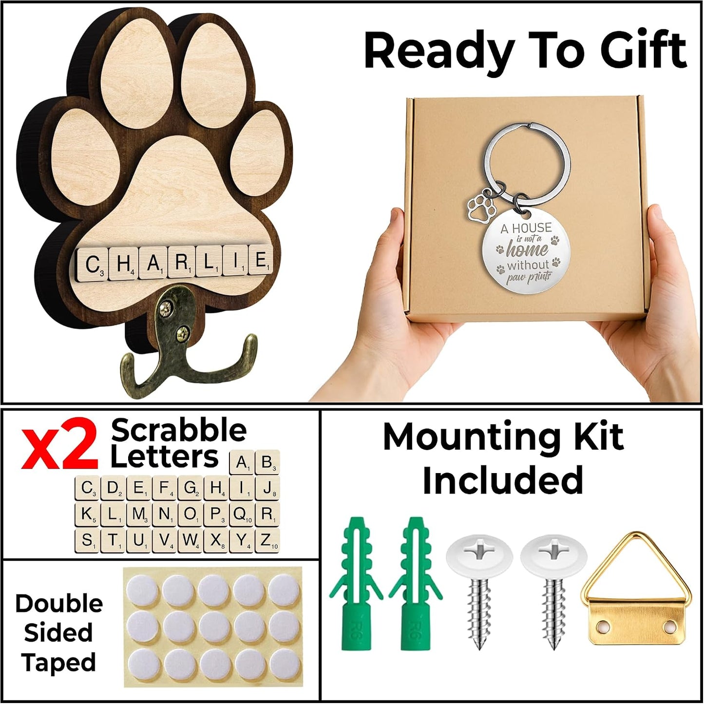 Wooden Paw Print Wall Hook / 7.8 x 5.5 / Style 3