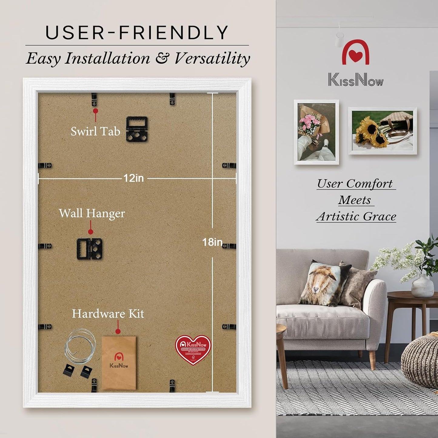 12x18 Poster Frame 4 Pack, White Solid Wood, Gallery Wall Decor | Wall Hanging, Thick & Wide Border, Clear Plexiglass