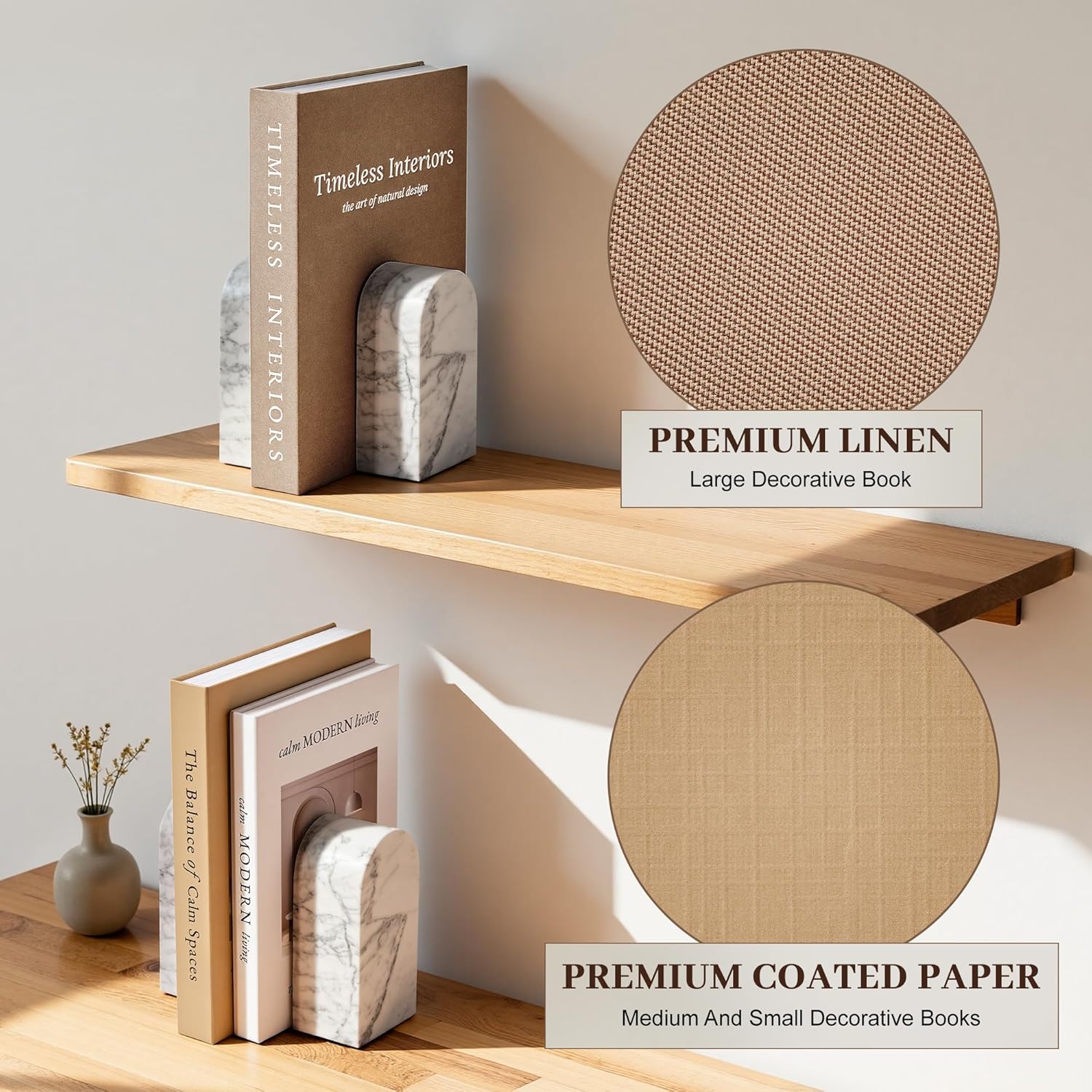 Decorative Books / Stackable Fake Books / Oatmeal-beige-apricot / Set of 3