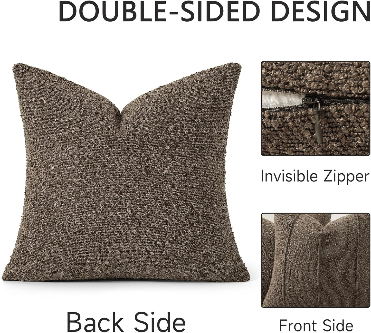Textured Boucle Throw Pillow Covers / Brown / 18 x 18 / Set of 2