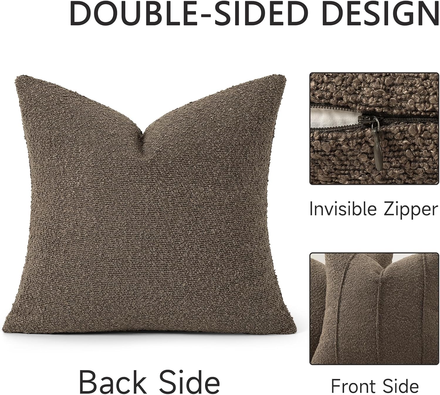 Textured Boucle Throw Pillow Covers / Brown / 18 x 18 / Set of 2
