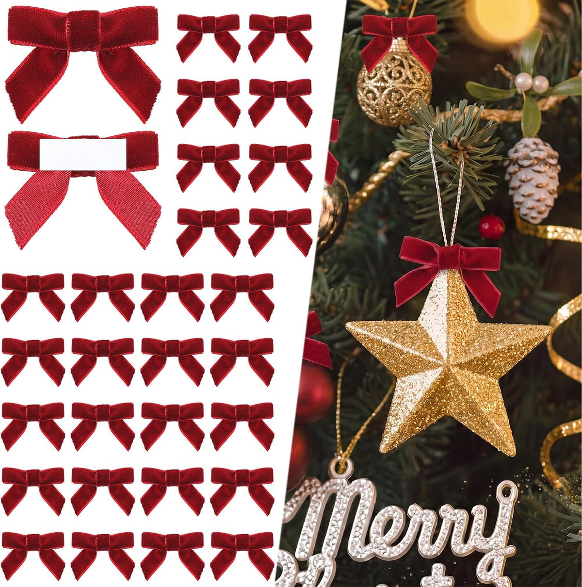 Moucuny 6 Pcs Christmas Velvet Bows Blue Plaid