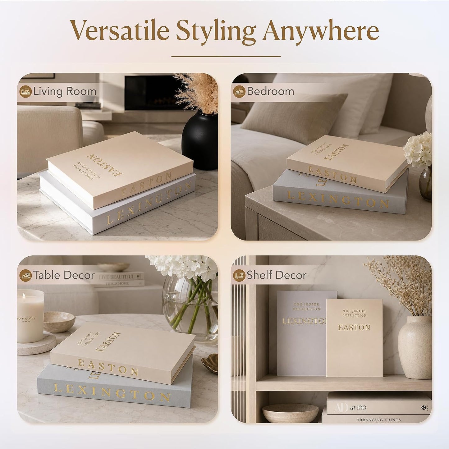 Linen-Wrapped Neutral Accent Books for Modern Home Décor