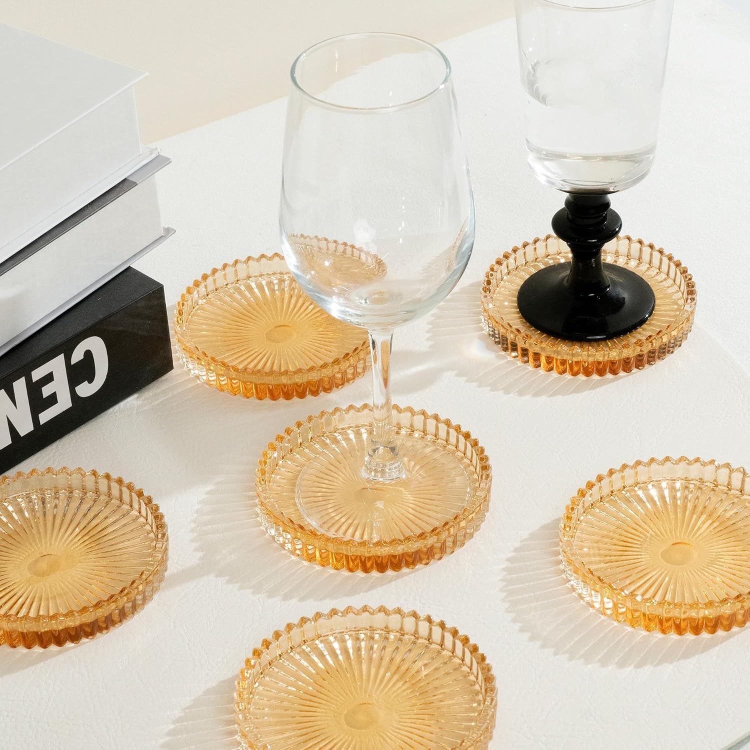 Holder Crystal Coaster Round Cup Coasters Coffee Table / Amber / Clear / Set of 6