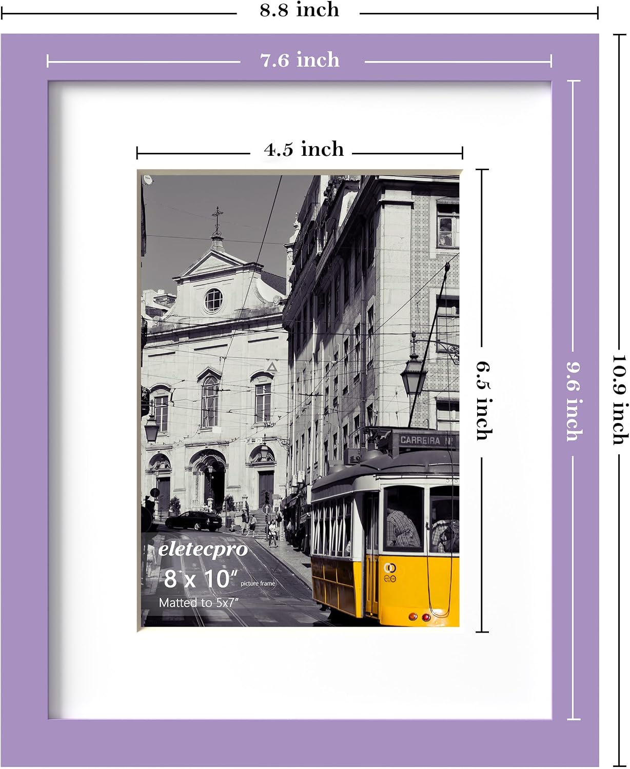 eletecpro 8x10 Picture Frames, Acrylic Cover, Purple, Set of 10 | Display Photo 5x7 with Mat or 8x10 without