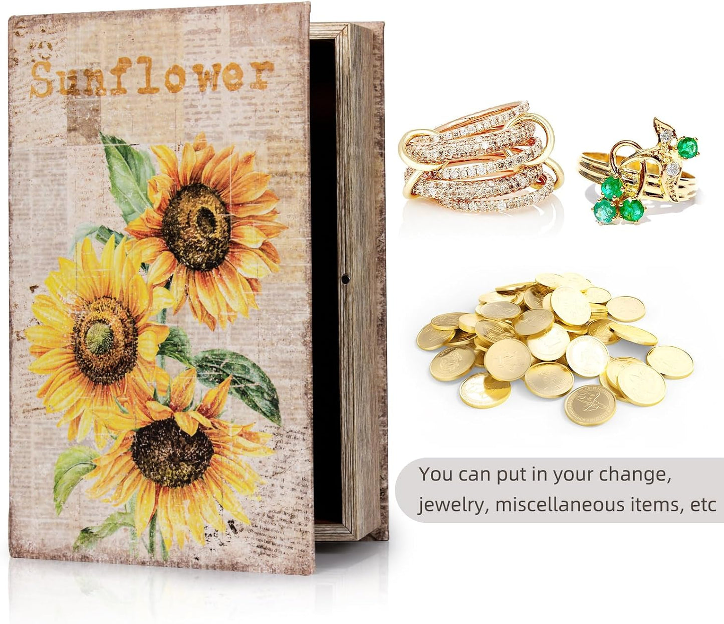 Decorative Sunflower Pattern Faux Leather Book Box / Flowers-size:l