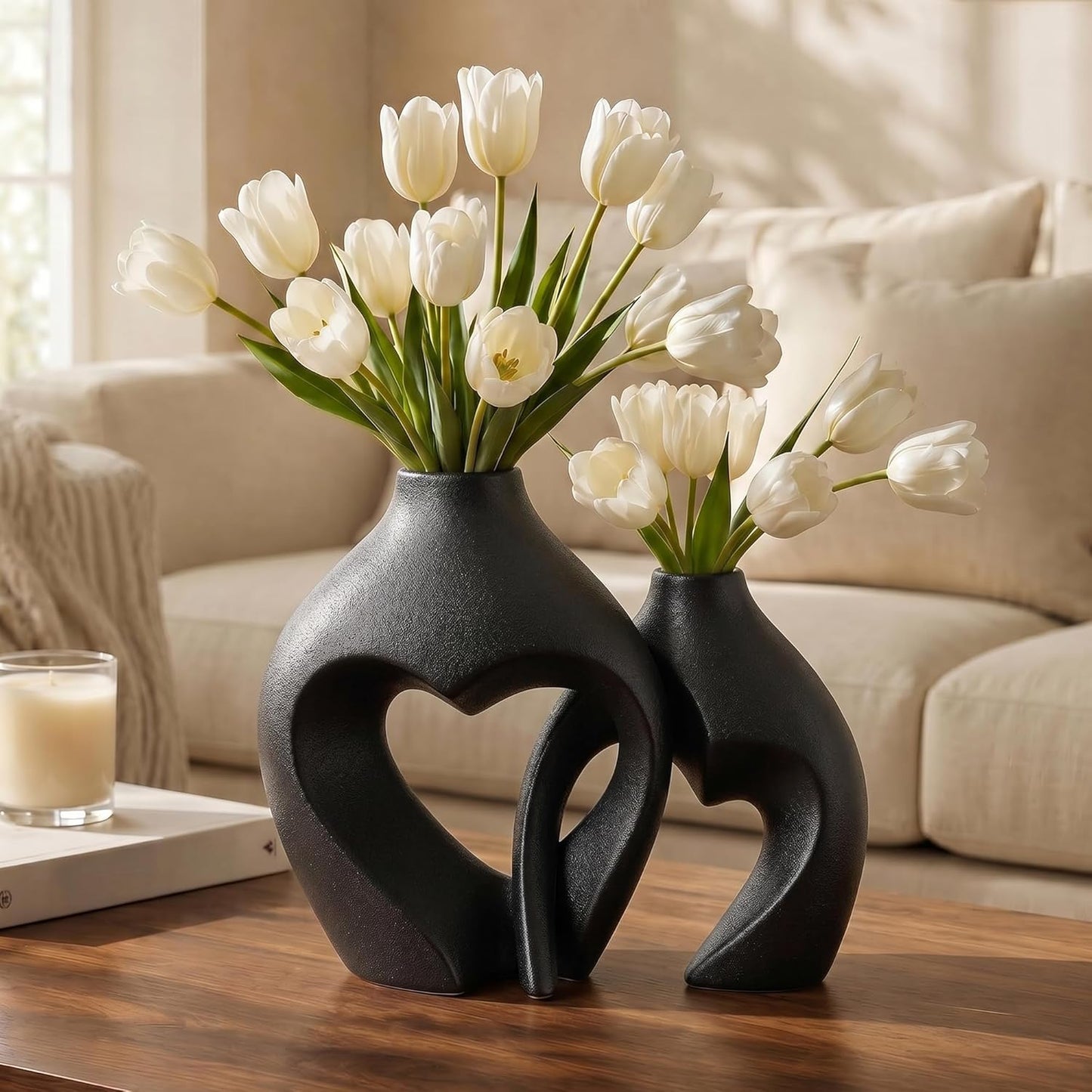 Ceramic Flower Vases Home Decor Heart Shaped Vase Nordic Heart Shaped Vases / Black / Set of 2