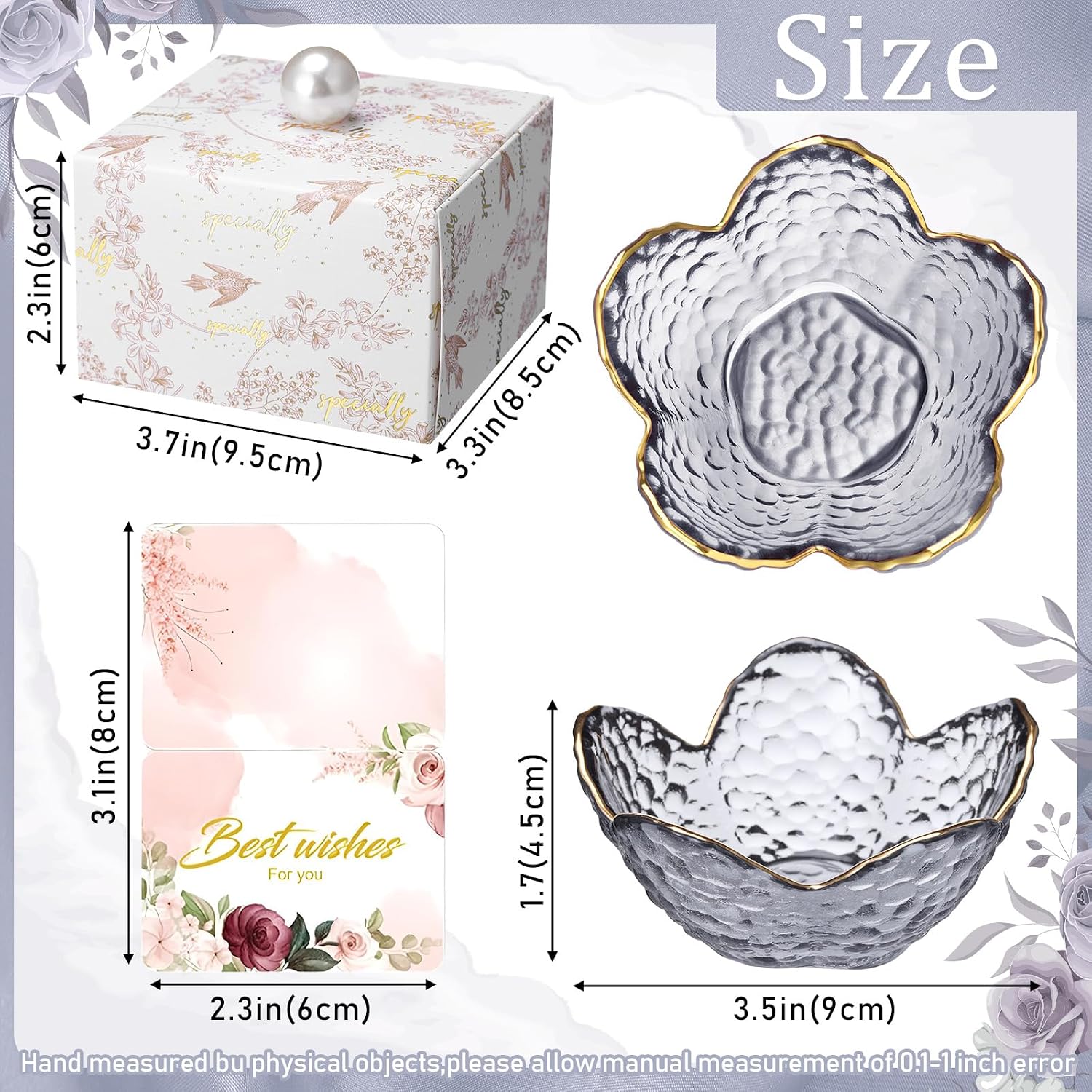 Box Greeting Card Small Glass Trinket Dish Tray for Earrings / Grey / Set of 8