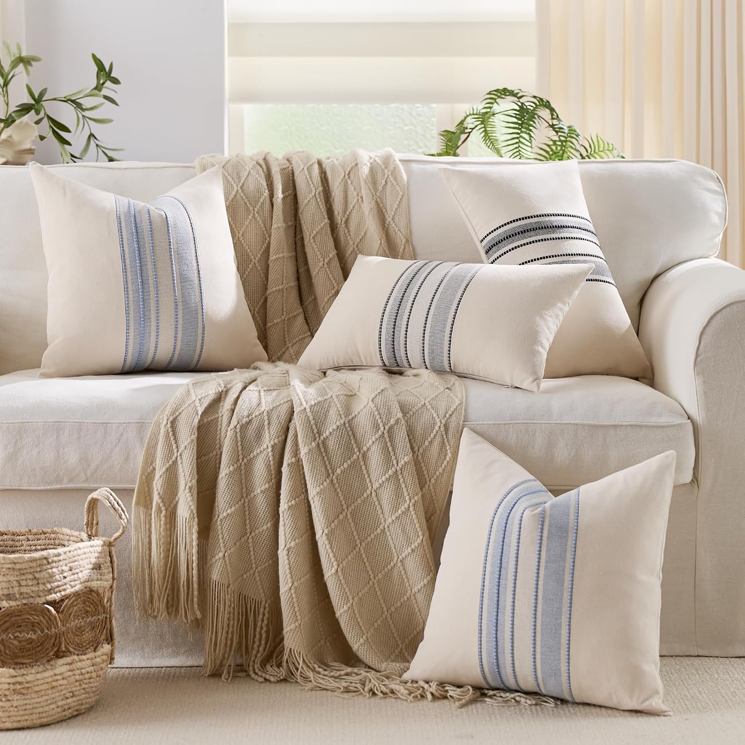 Boho Decorative Cushion Covers / 18 x 18 / Style 1- Classic Blue / Set of 2