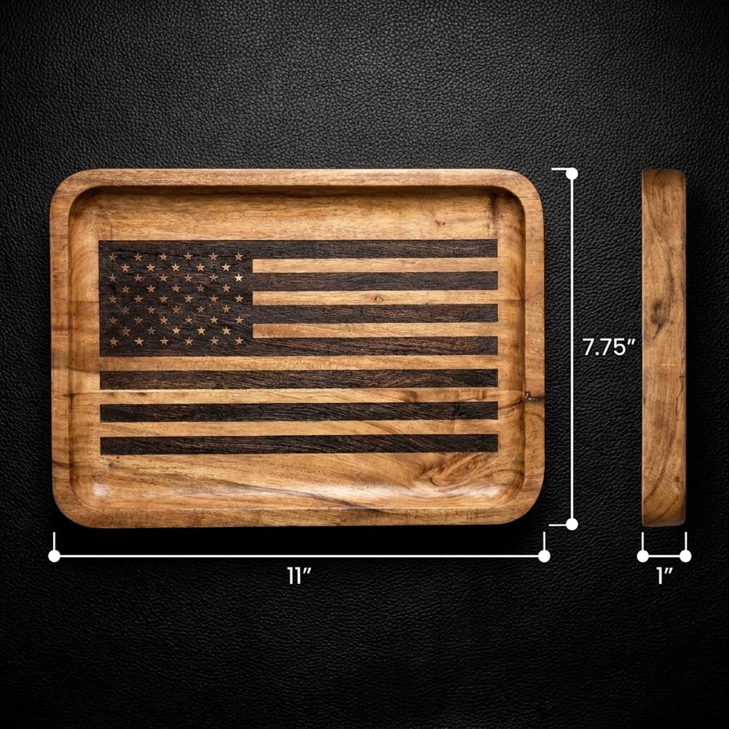 Guard The Line American Flag Valet Tray for Men - Wood EDC Catchall Tray | Laser-Engraved Wooden Tray, Patriotic Key