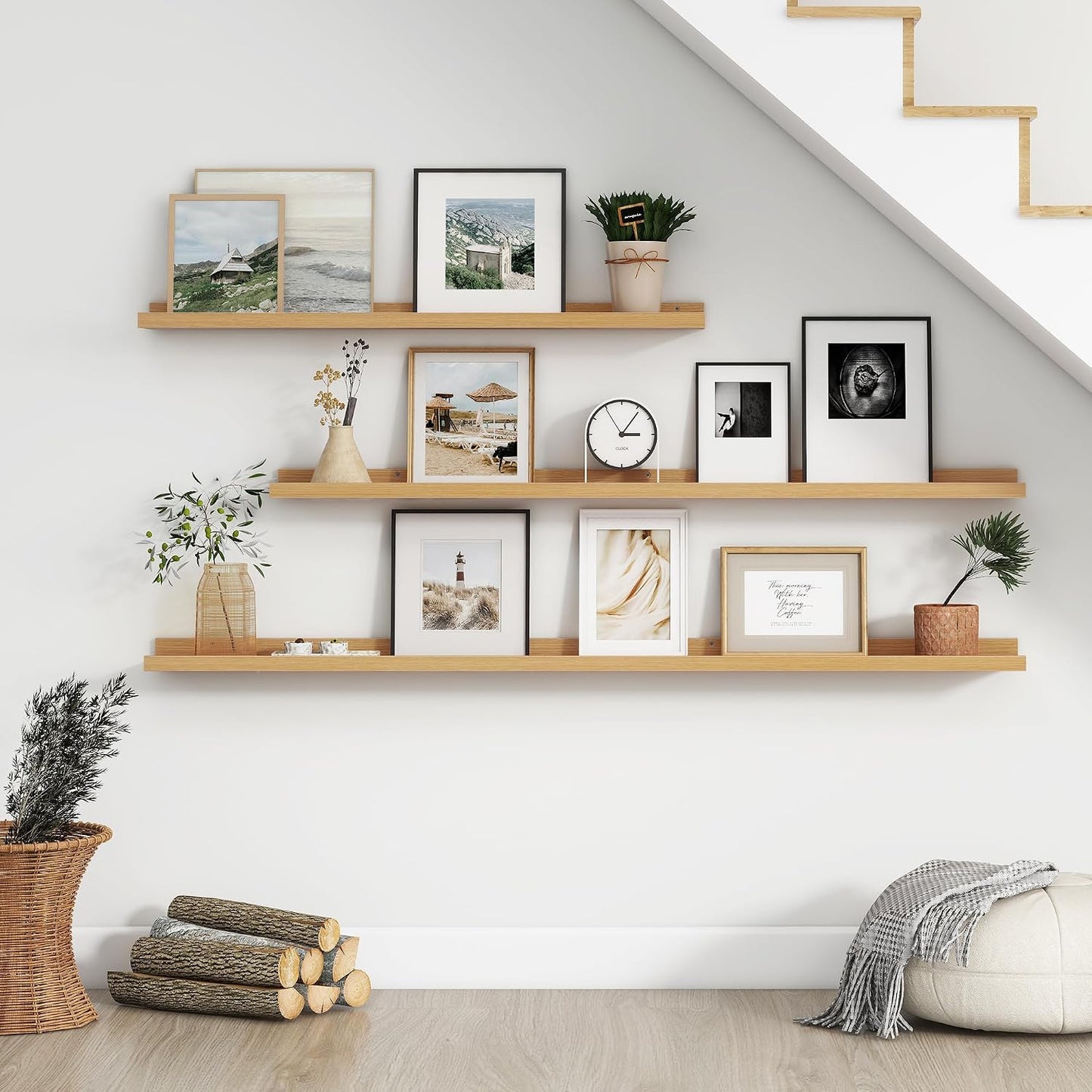 Floating Picture Ledge Shelves for Wall Set of 4, 36 Inch Wall Shelves with Lip Long Large Nursery Book Shelf for Toys