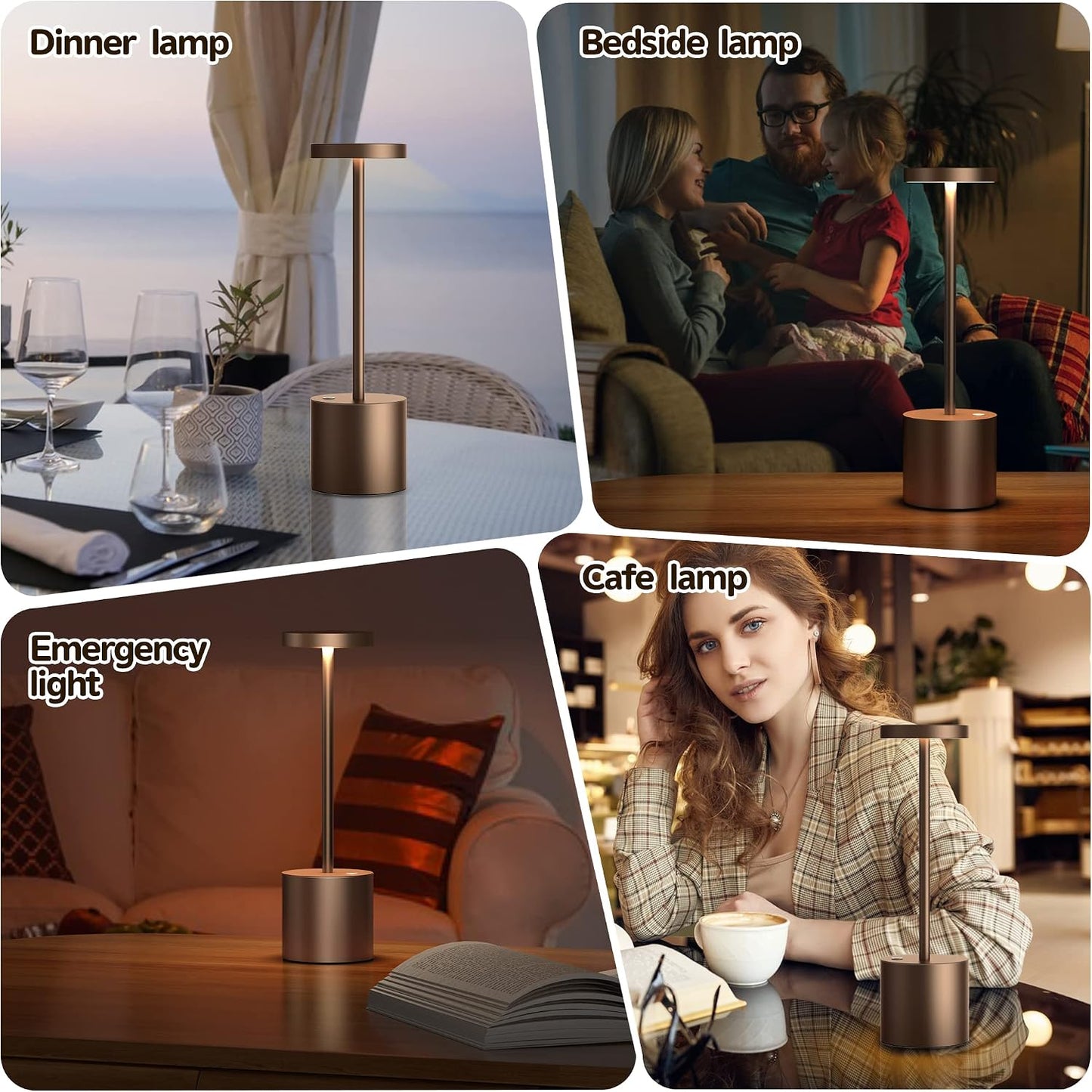 2Pack Cordless Rechargeable LED Restaurants Outdoor Table Lamp | Battery 5000mAh Metal USB Portable Powered Desk Lamp