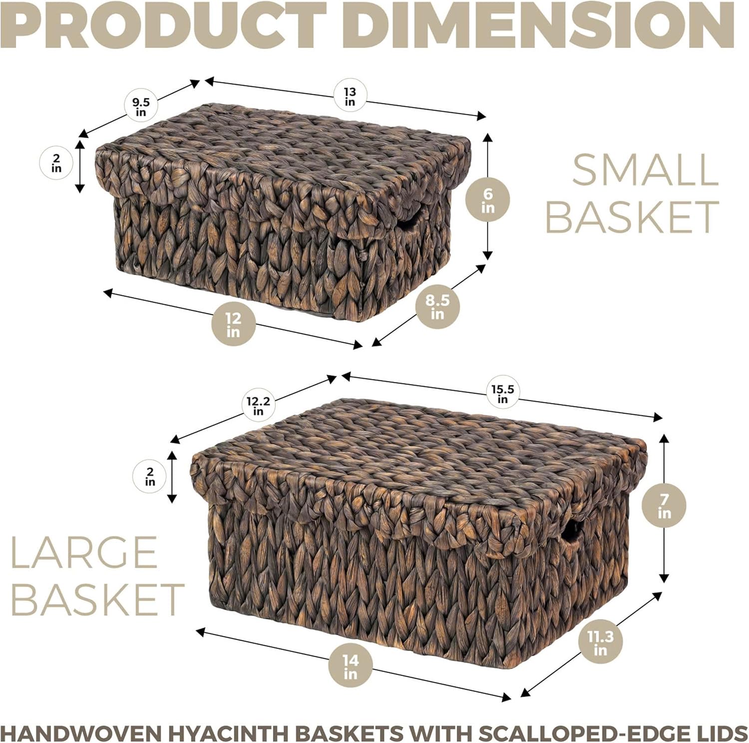 Scalloped Wicker Baskets / Espresso / Set of 2
