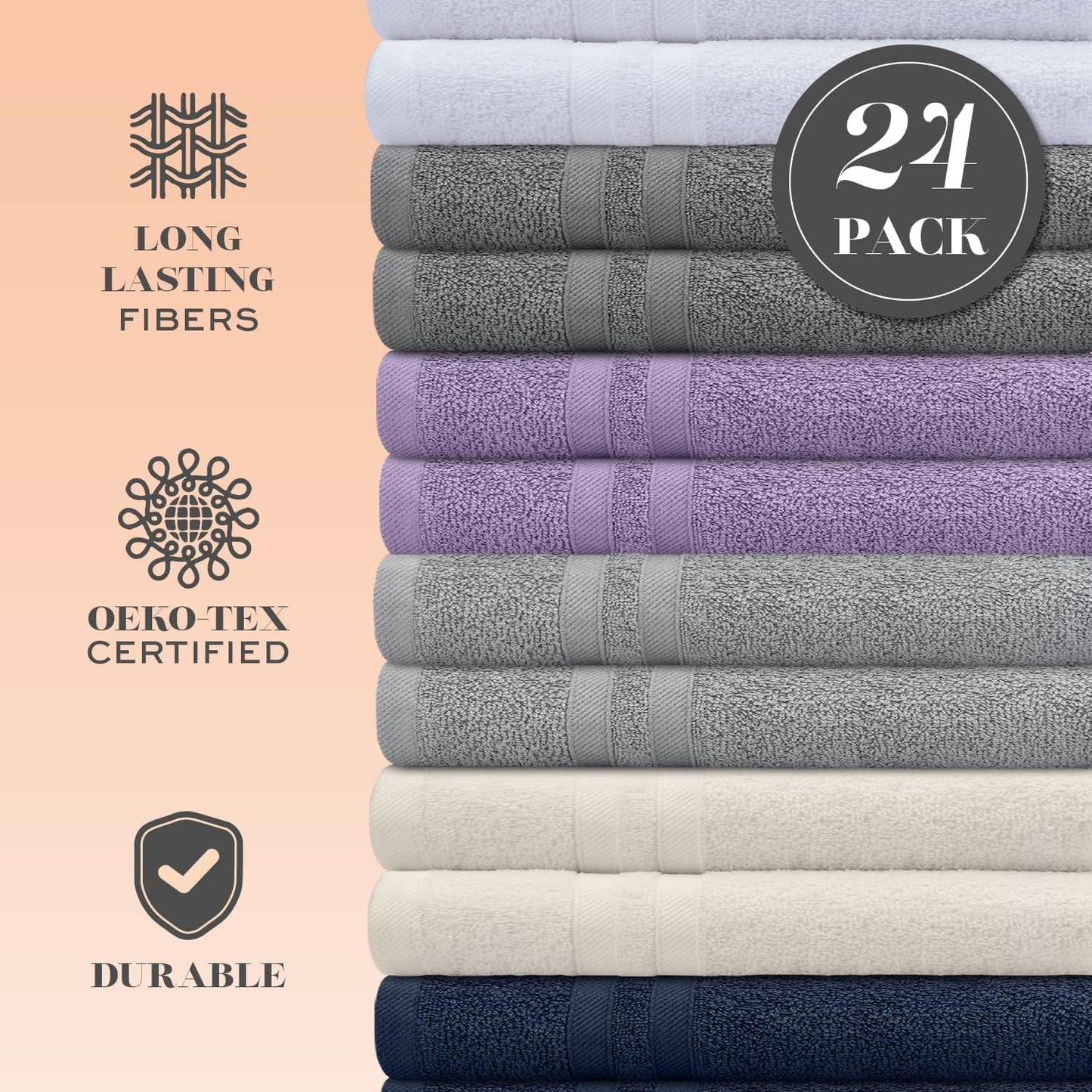 White Classic Wealuxe Multi Washcloths 24 Pack - 600 GSM 100% Ring-Spun Cotton Wash Cloths for Showering, Highly