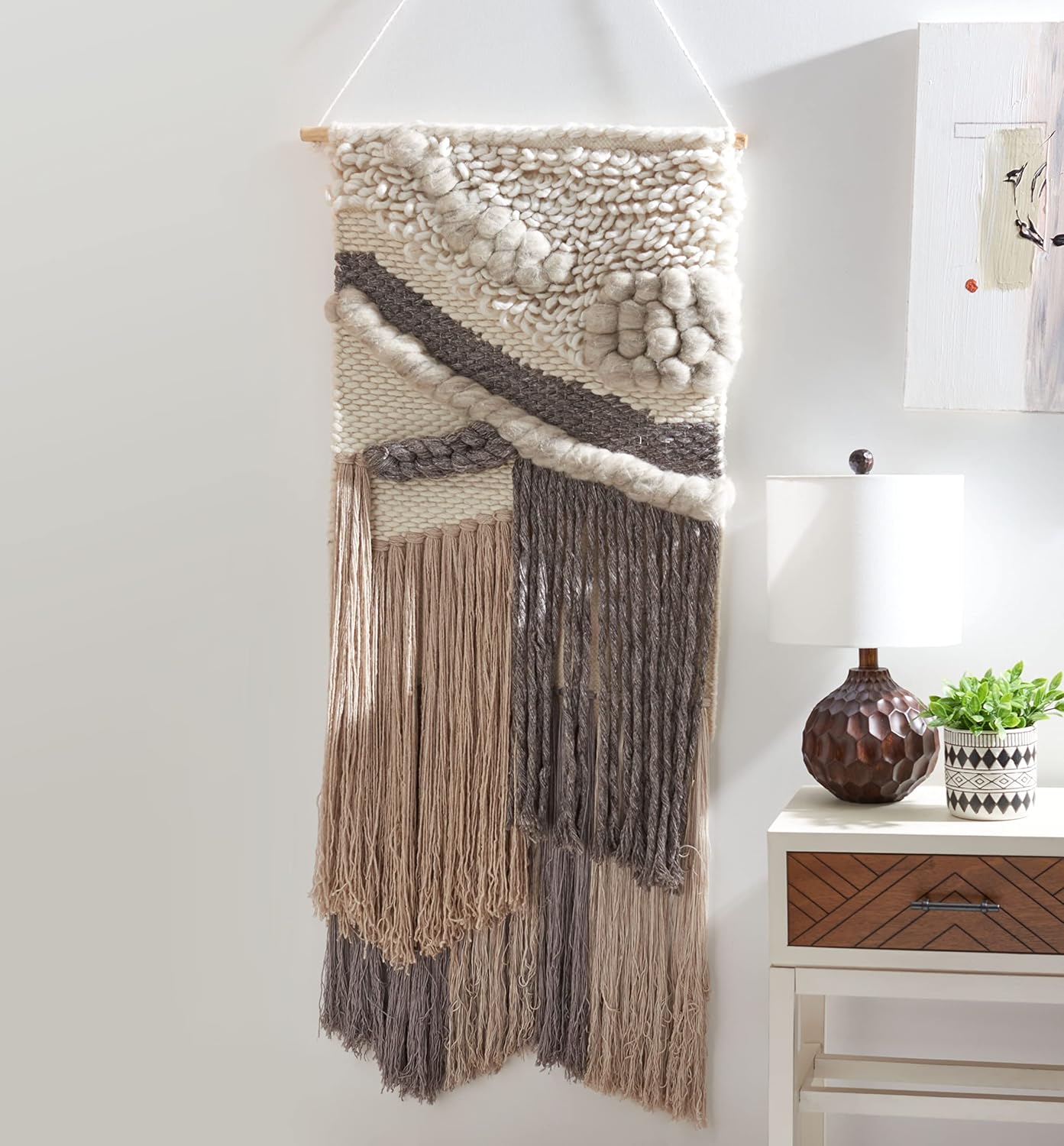 SAFAVIEH Home Collection Sedona Ghazal Boho Tribal /Grey Wool Woven Tapestry Hanging Wall / Ivory