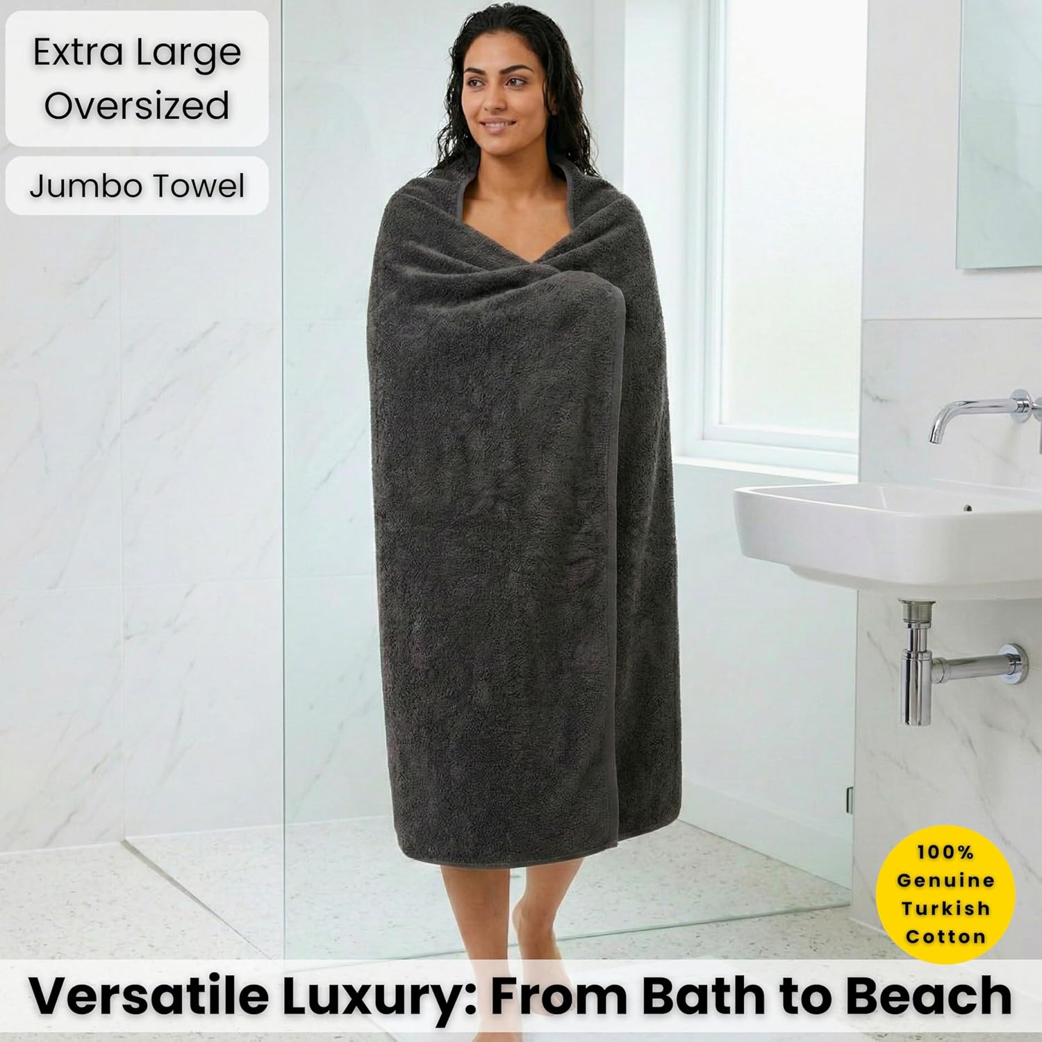 SALBAKOS Luxury 100% Turkish Cotton Bath Sheet 40x80 in (1-Piece, Gray) | Extra Large Jumbo Oversized Bathroom and