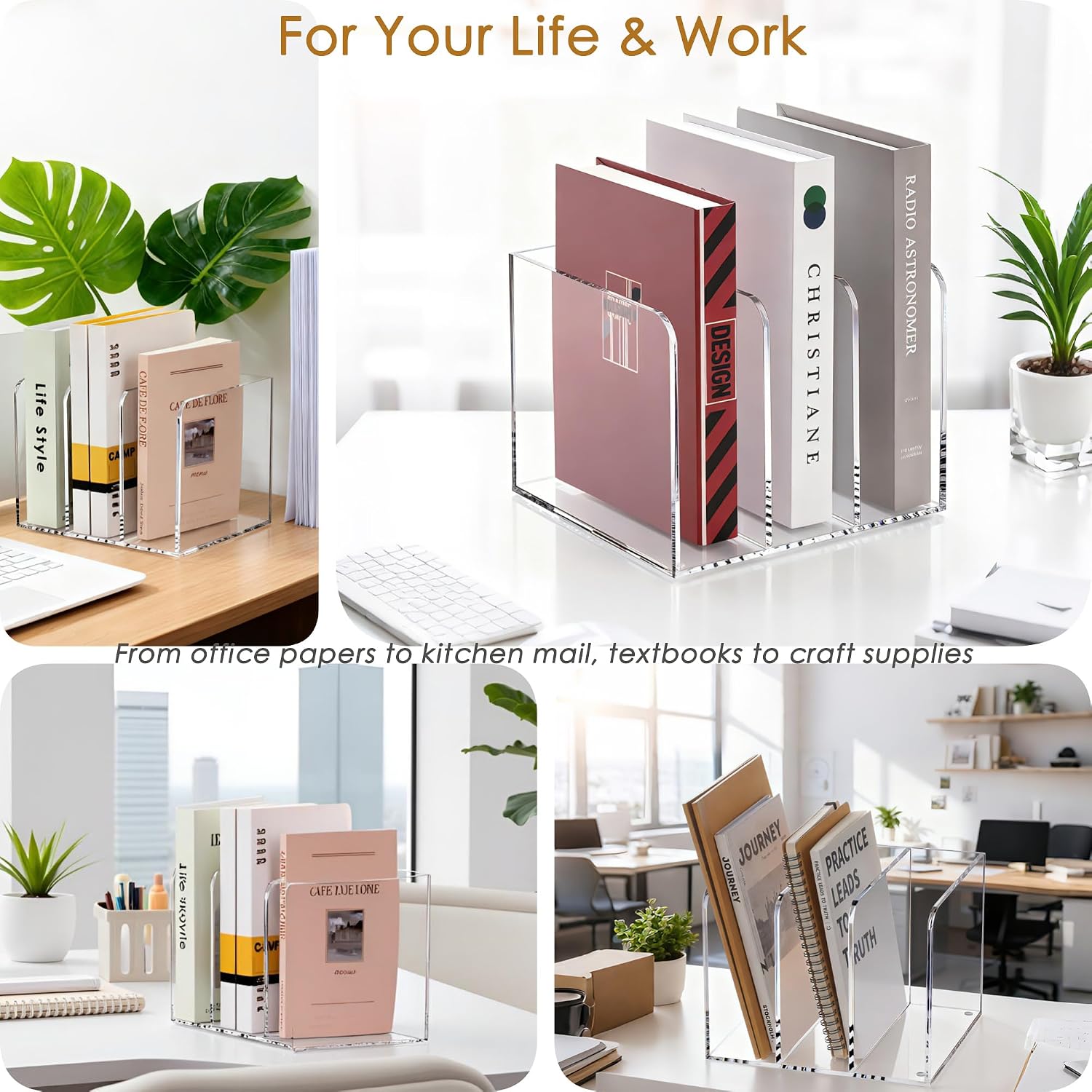 SANRUI Clear Acrylic Vertical Magazine File Organizer with 3-Slot, Clear | 3-Compartment File Magazine Sorter