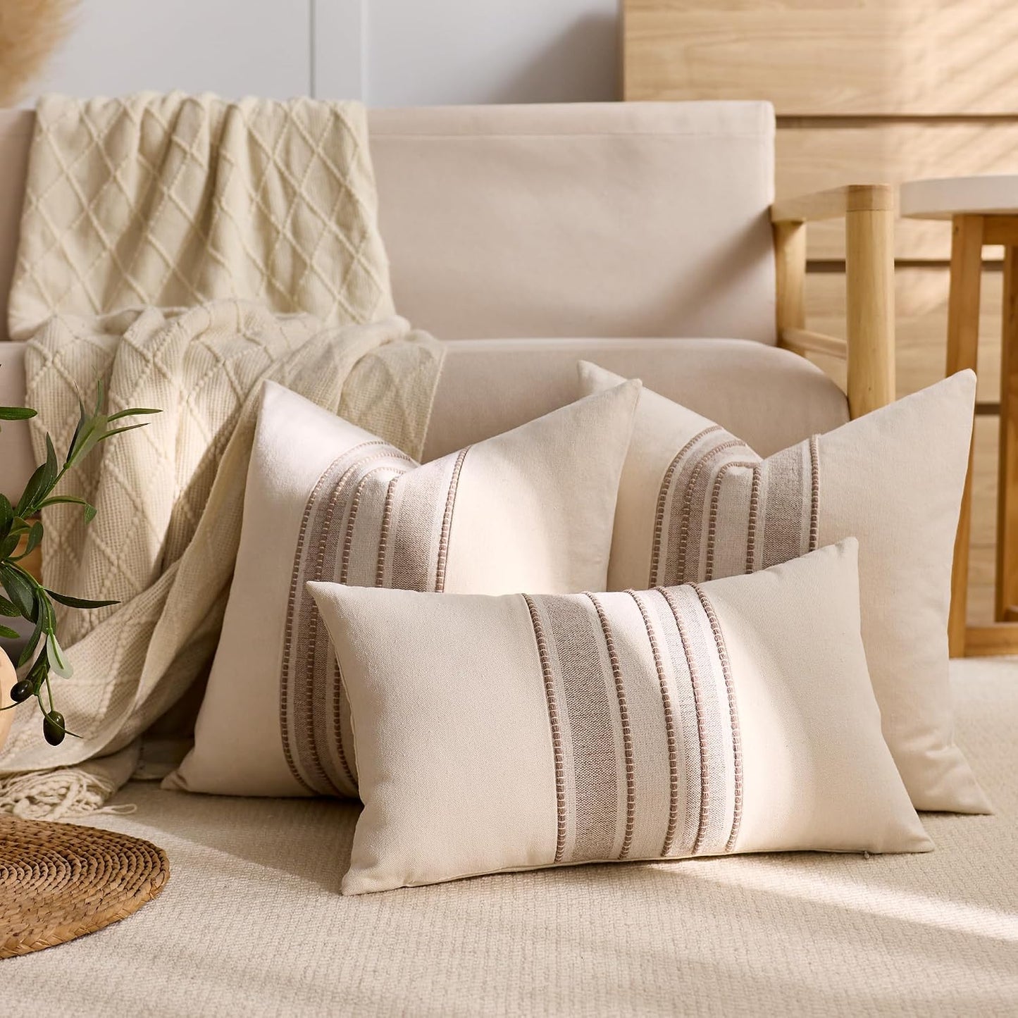 Boho Decorative Cushion Covers / 18 x 18 / Style 1- Beige / Set of 2