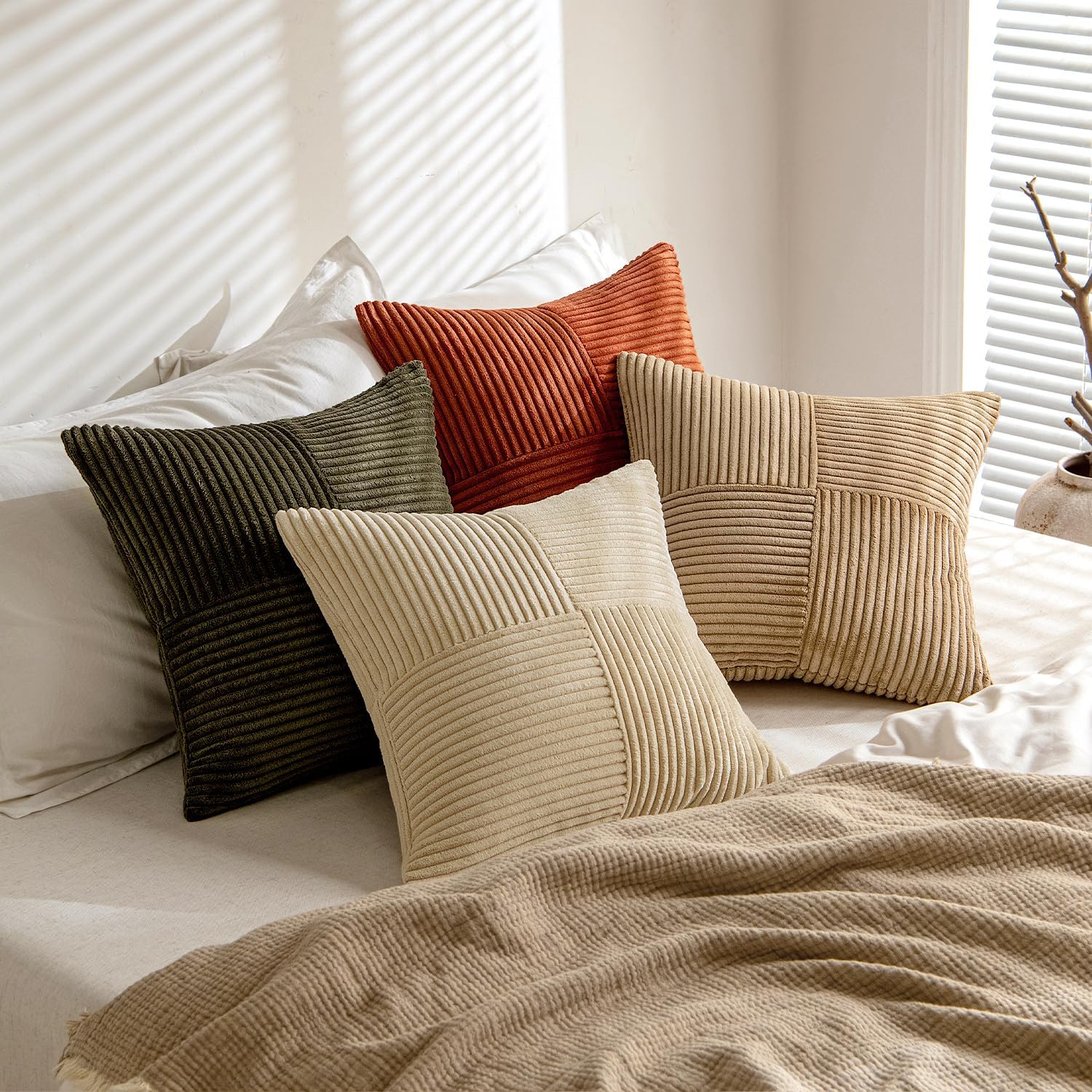 Rust-Olive Green Decorative Throw Pillow Covers Boho / 18 x 18 / Rust Olive Green / Set of 4