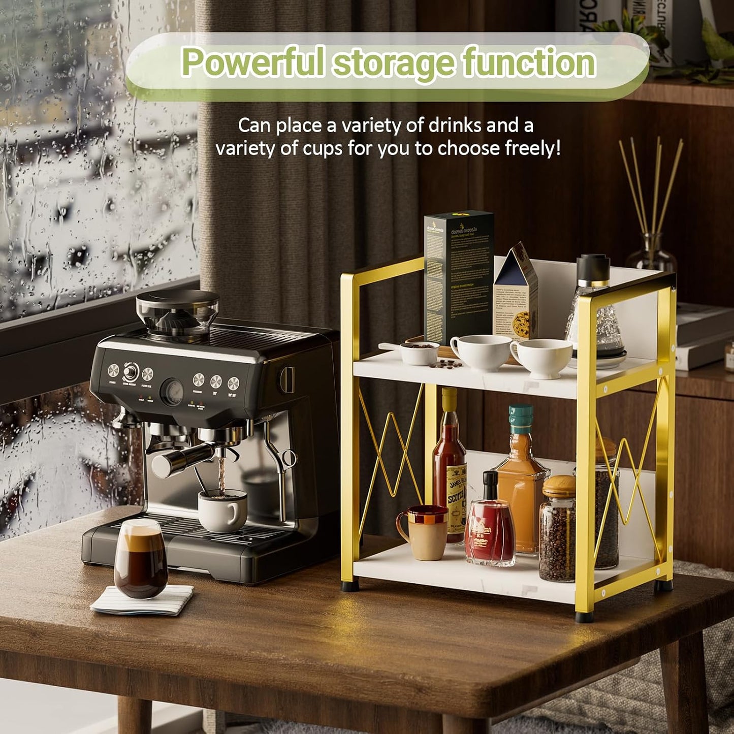 Aduanbang Coffee Bar Accessories Organizer, 2 Tier Wooden Kitchen Counter Shelf, Coffee Organizer Station for