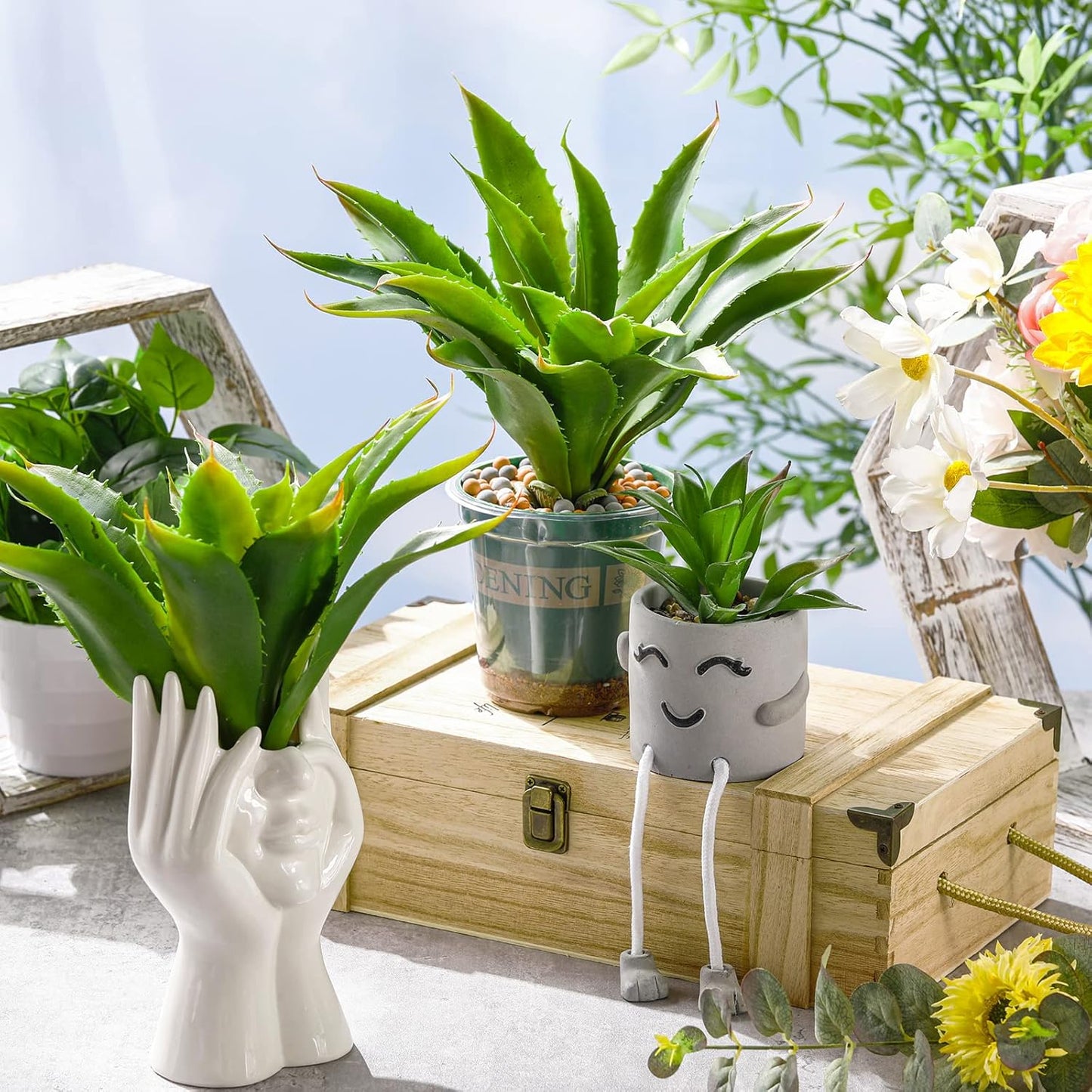Artificial Succulents Plants Large Fake Faux Unpotted Artificial Succulents / Green / Set of 4