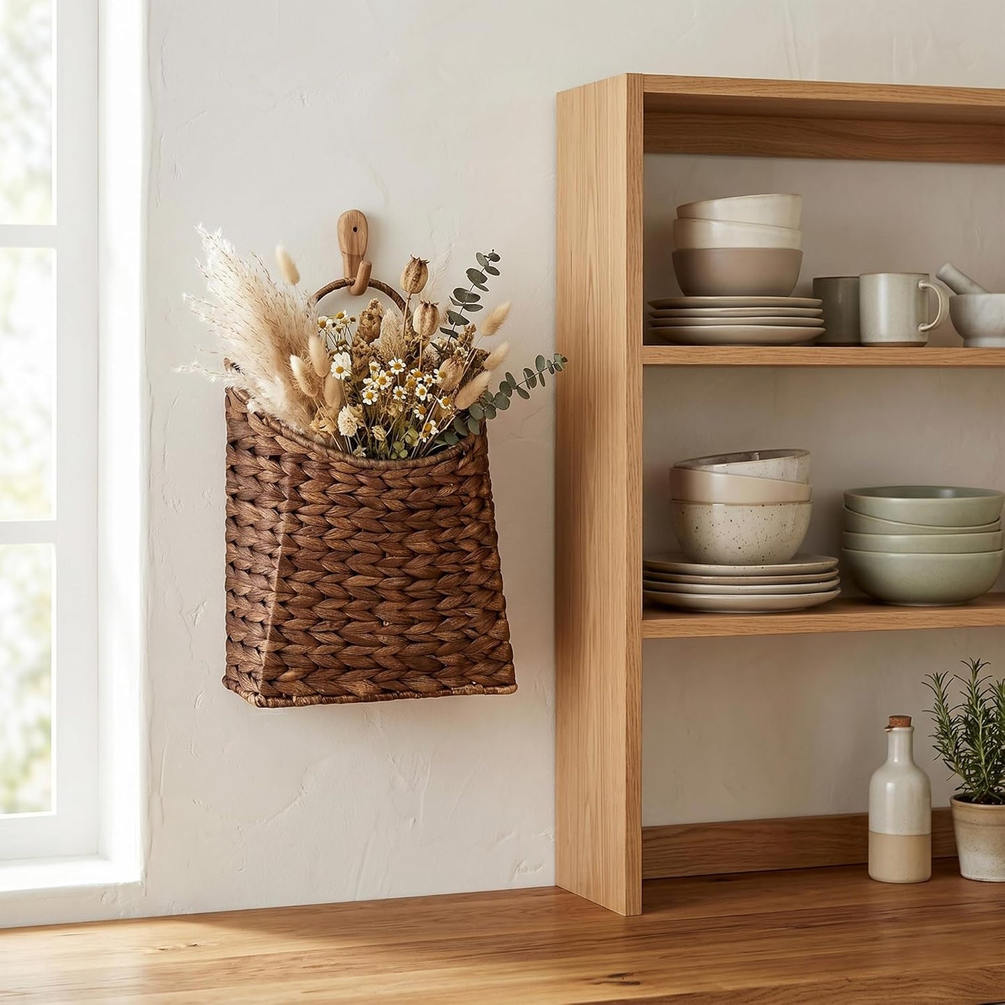 Wicker Hanging Wall Basket / Coffee