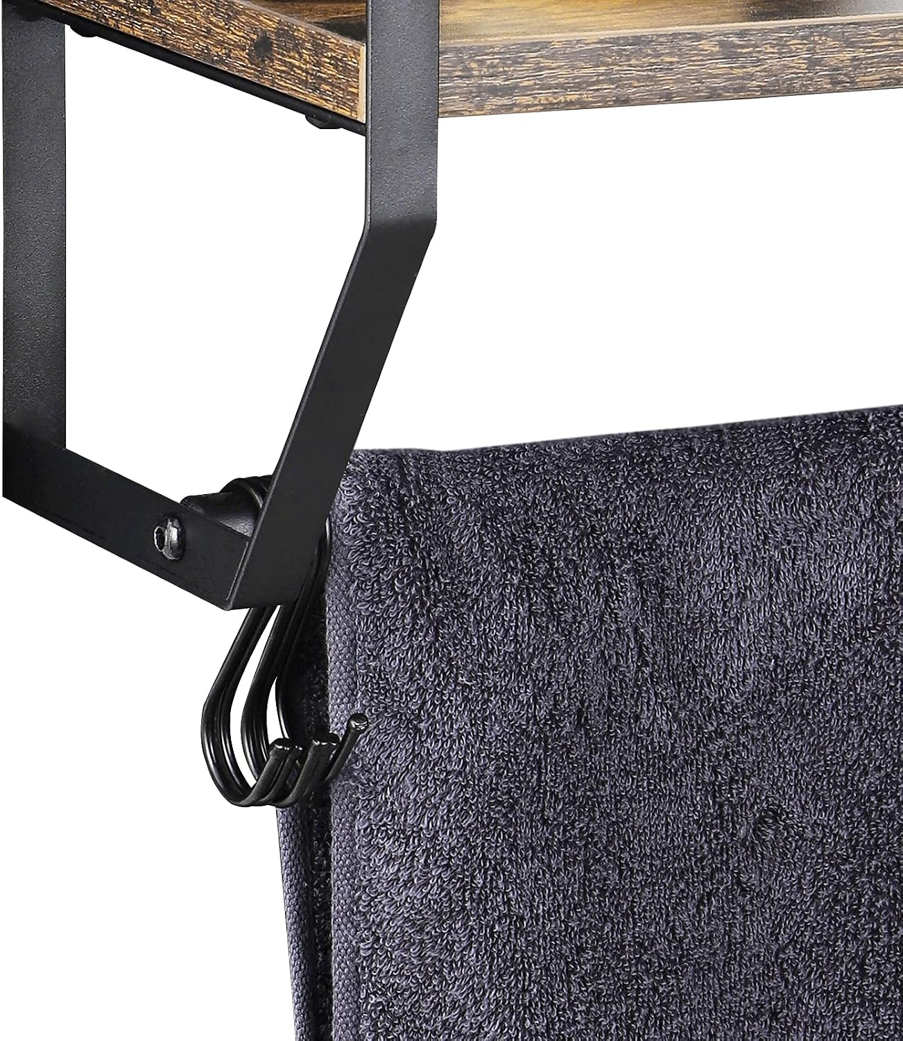 OYEAL Bathroom Shelf with Towel Bar Wall Mounted Towel Rack | Rustic Towel Shelf for Bathroom with 5 Hooks, 2 Tier